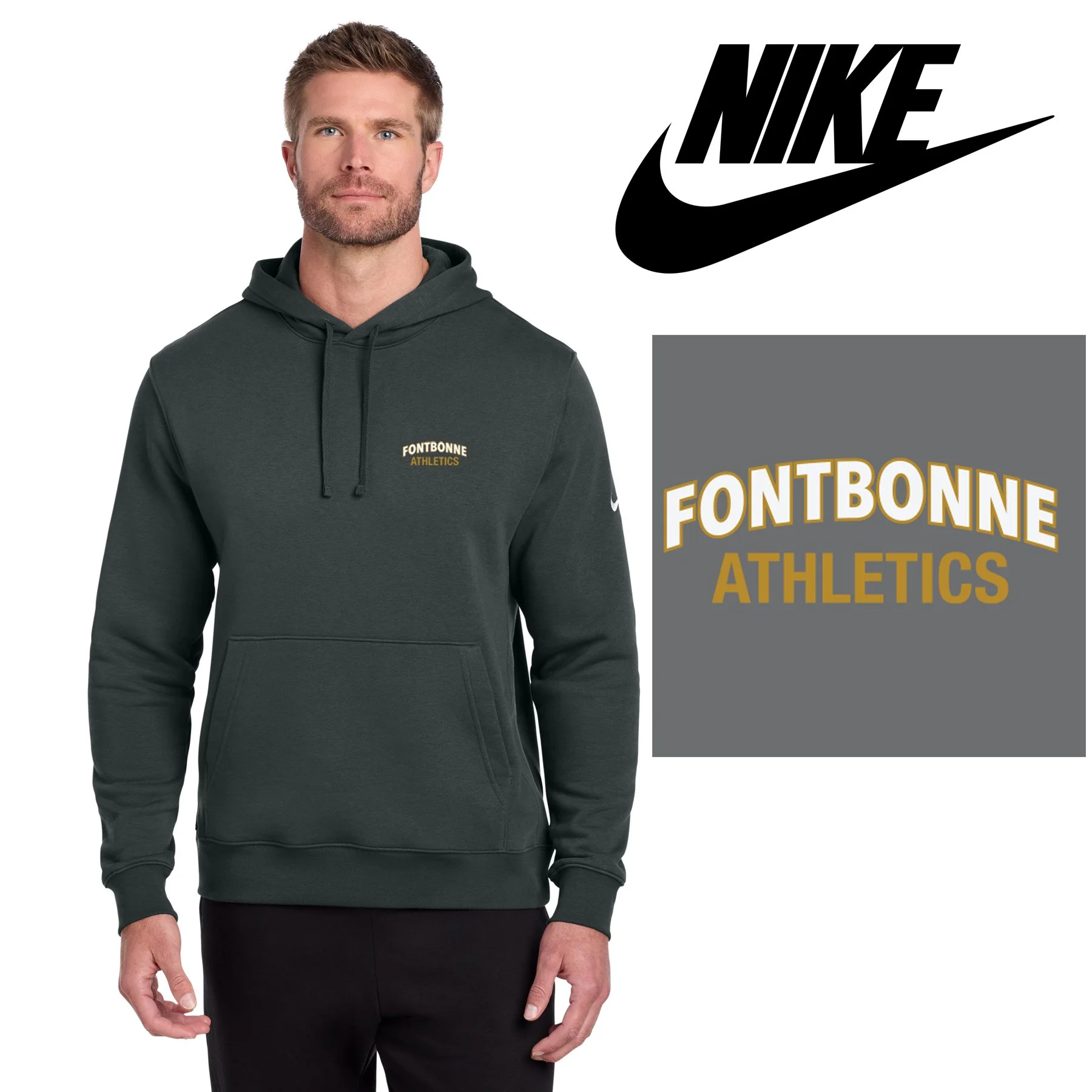 Fontbonne Academy Athletics Nike Club Fleece Sleeve Swoosh Pullover Hoodie, Men’s/Adult Unisex Fit, Embroidered, LIMITED EDITION, #NKDR1499