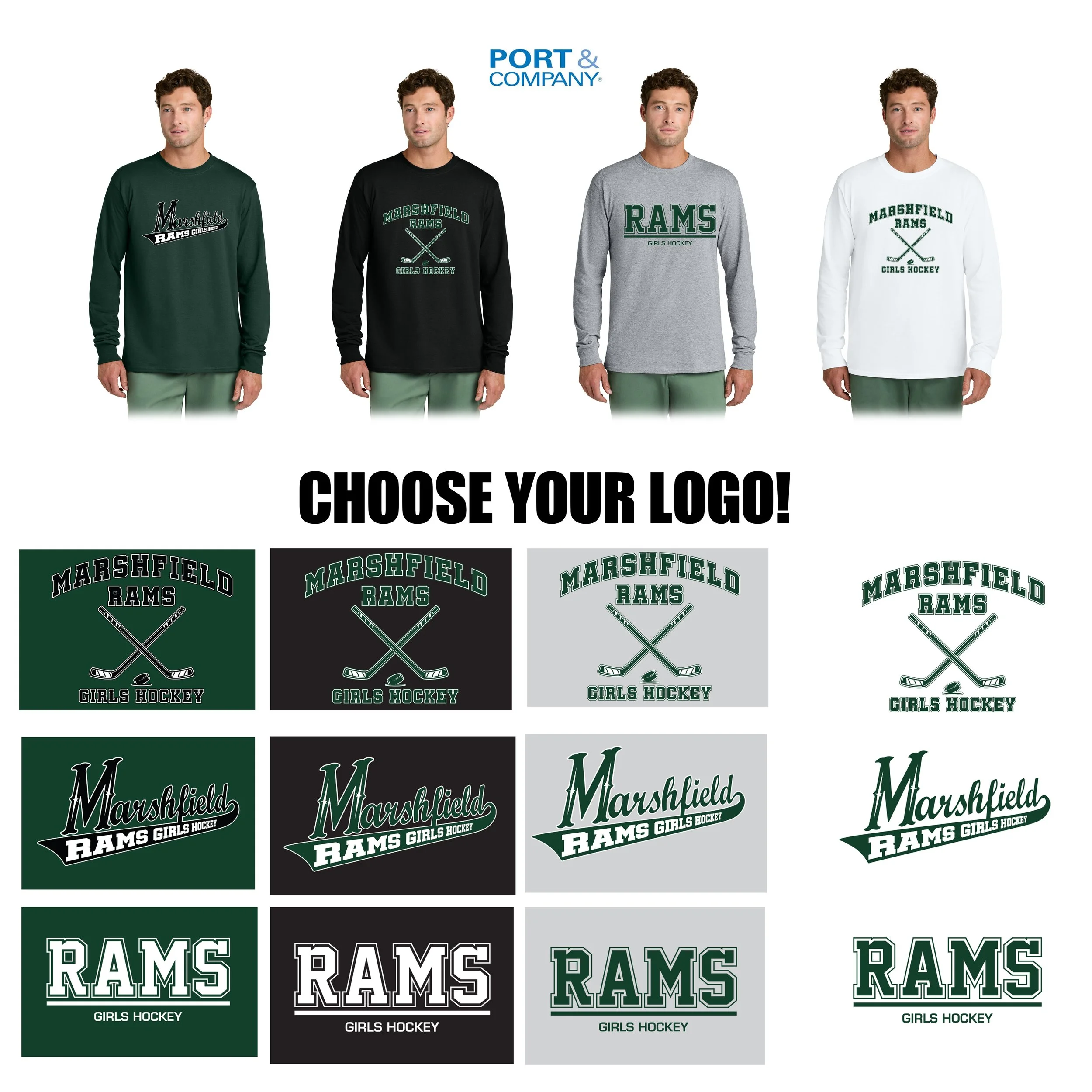 Marshfield High School Girls Hockey Port & Co™ Long Sleeve Core Cotton Tee, Adult Unisex/Mens Fit, #PC54LS
