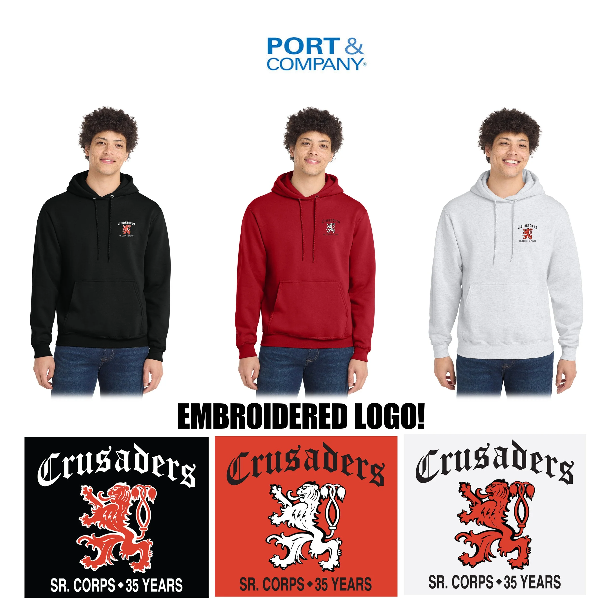 Crusaders Sr. Corps Port & Co™ Core Fleece Pullover Hooded Sweatshirt, Adult Unisex/Men’s Fit, 35th Anniversary LIMITED EDITION, #PC78H
