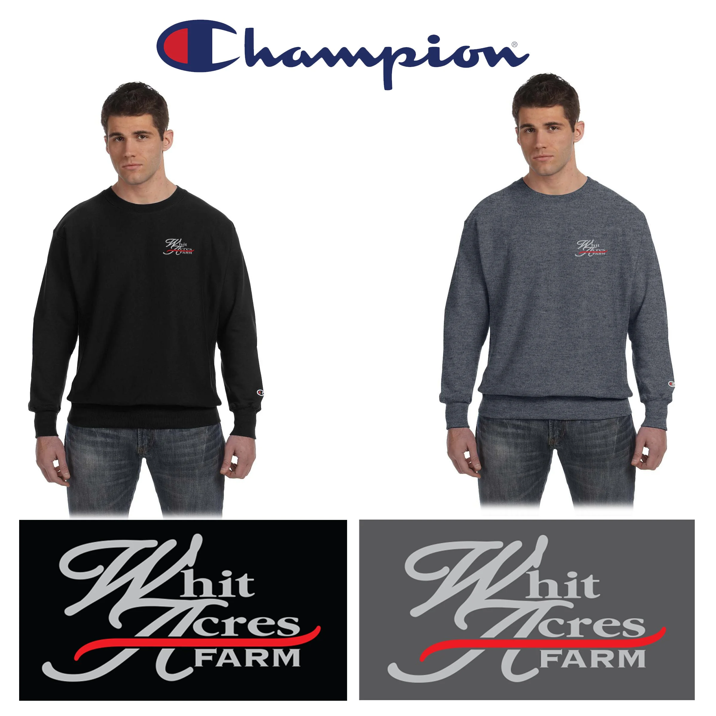 Whit Acres Farm Champion Adult Reverse Weave® 12 oz. Crew, Adult Unisex/Men’s Fit, #S149