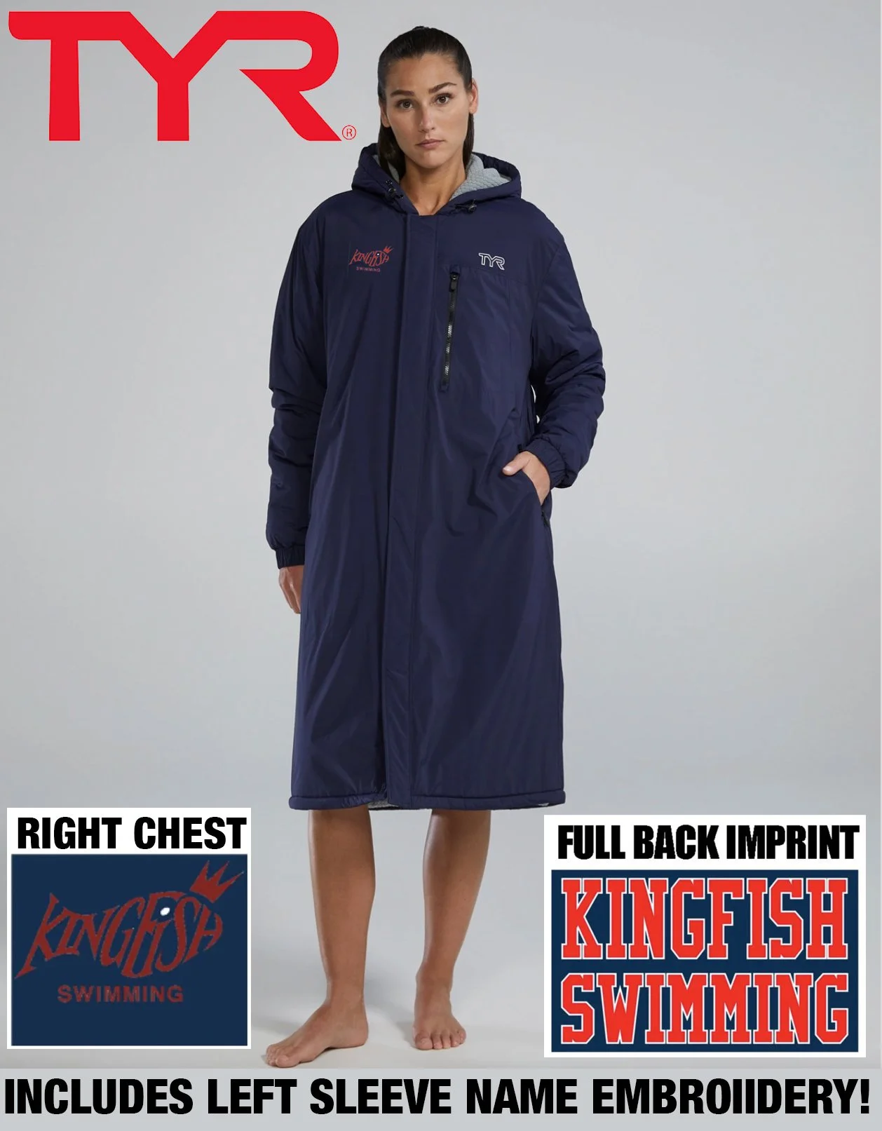 Kingfish Swim Team TYR Tech Unisex Hydrosphere Parka, UNISEX FIT, #T28052F- MOST SIZES IN STOCK- SPECIAL ORDER ITEM