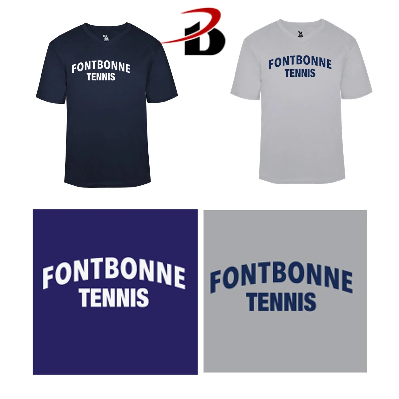 Fontbonne Academy Tennis Badger Brand B-Core Youth Unisex Performance Material V-Neck Tee, Youth Unisex Fit, #216200