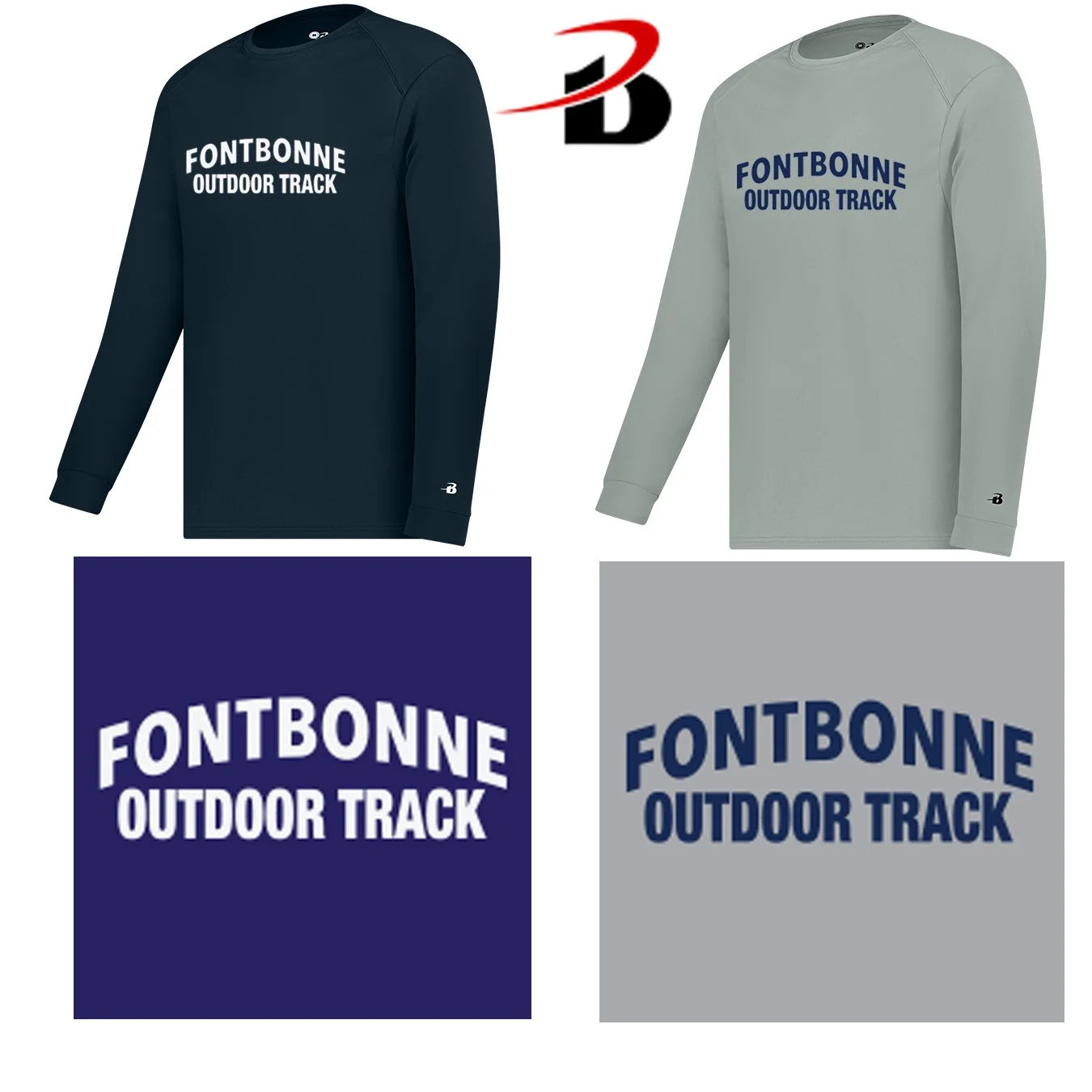 Fontbonne Academy Outdoor Track Badger Brand B-Core Youth Unisex Performance Material Long Sleeve Tee, Youth Unisex Fit, #210400