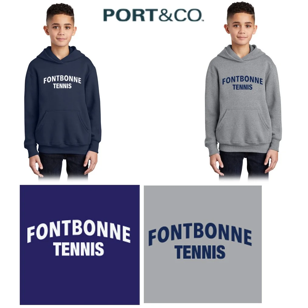 Fontbonne Academy Tennis Port & Co™ Youth Core Fleece Pullover Hooded Sweatshirt, Youth Fit, #PC90YH