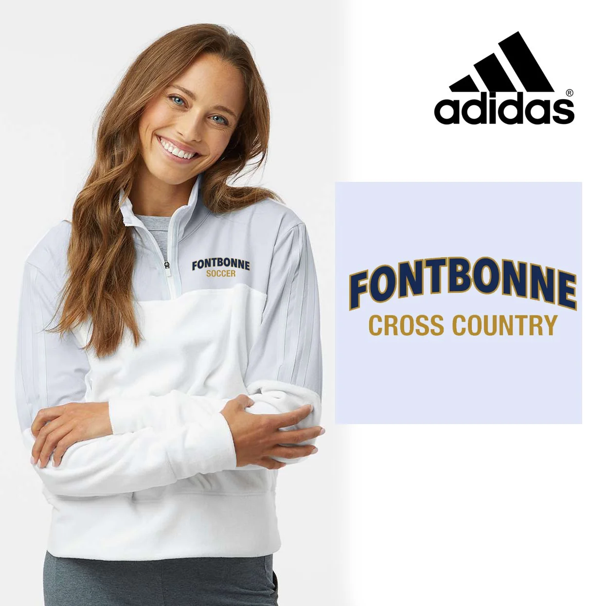 Fontbonne Academy Cross Country Adidas Women's Fleece Quarter-Zip Pullover, Women’s Fit, #A601