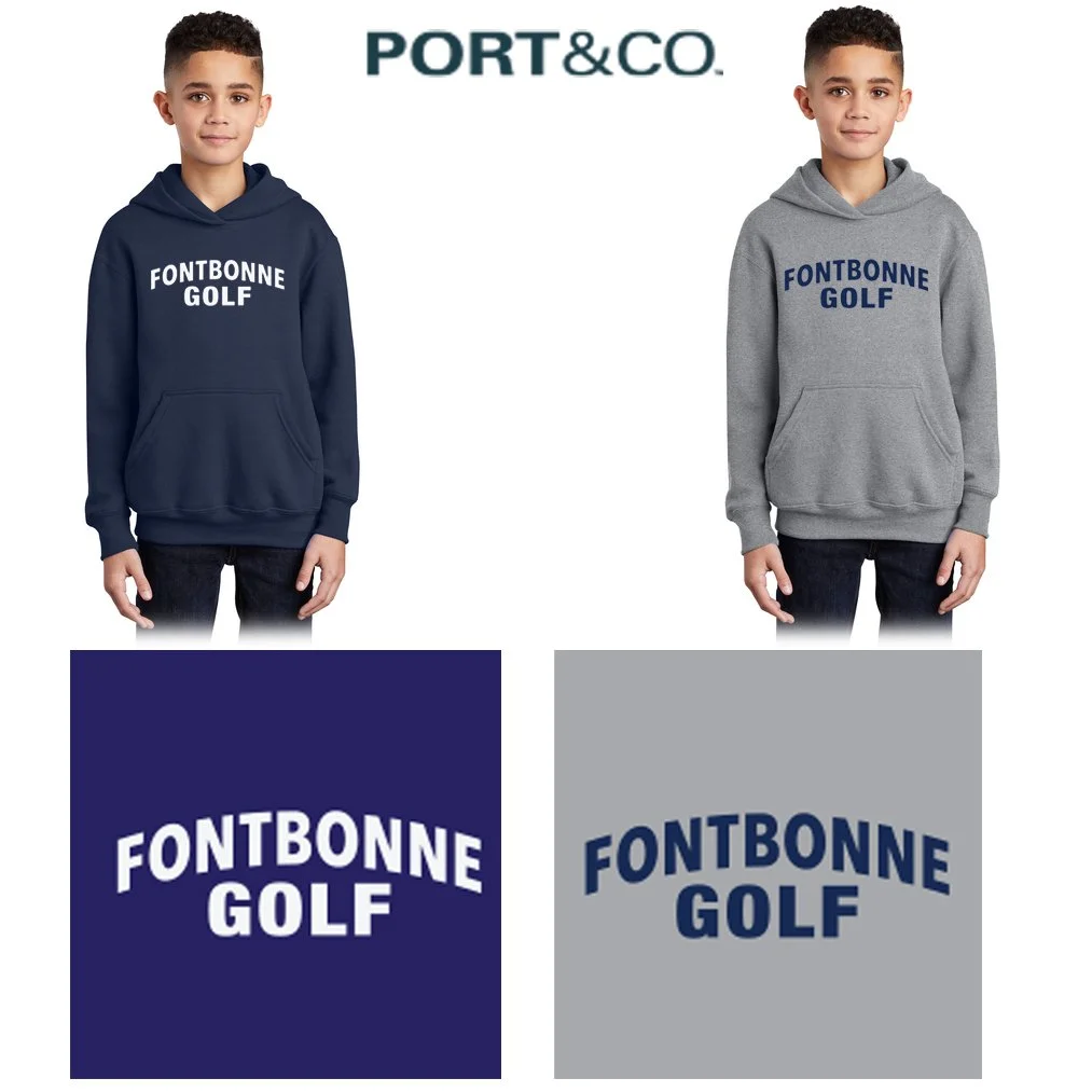 Fontbonne Academy Golf Port & Co™ Youth Core Fleece Pullover Hooded Sweatshirt, Youth Fit, #PC90YH