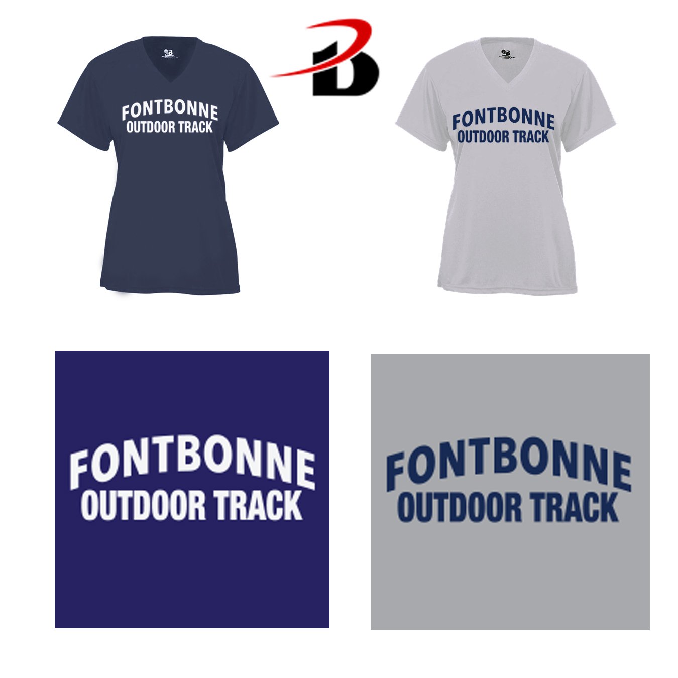 Fontbonne Academy Outdoor Track Badger Brand B-Core Women’s Performance Material V-Neck Tee, Women’s Fit, #416200