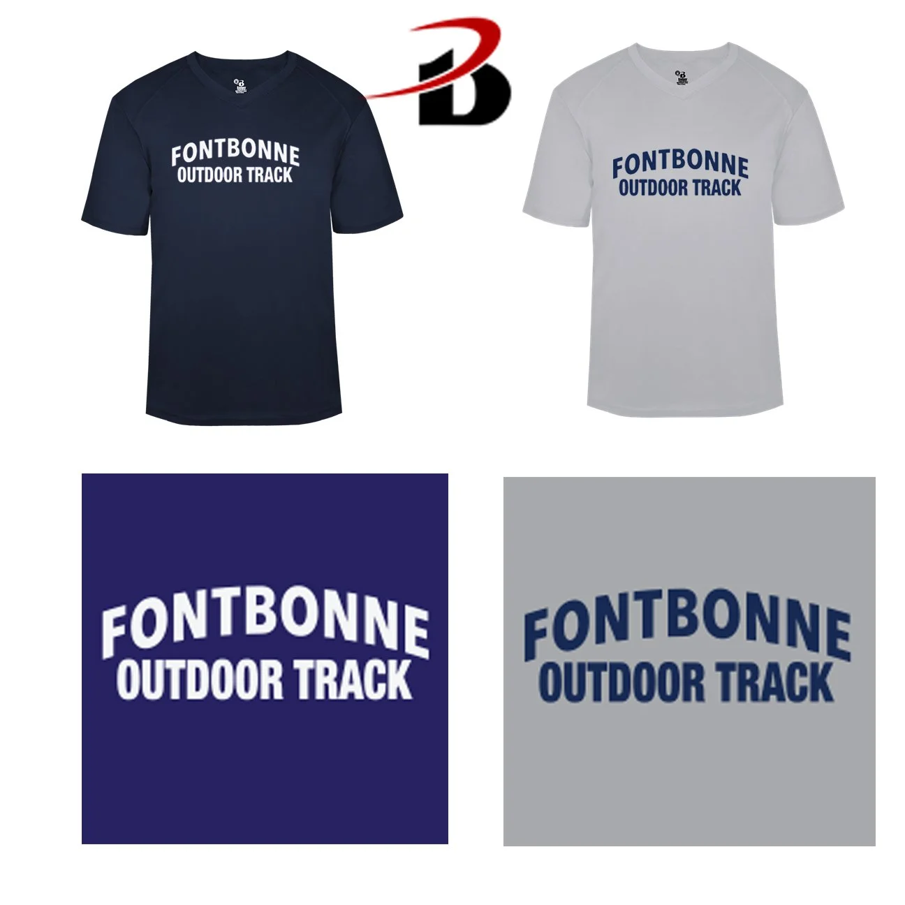 Fontbonne Academy Outdoor Track Badger Brand B-Core Men’s Performance Material V-Neck Tee, Mens/Adult Unisex Fit, #412400