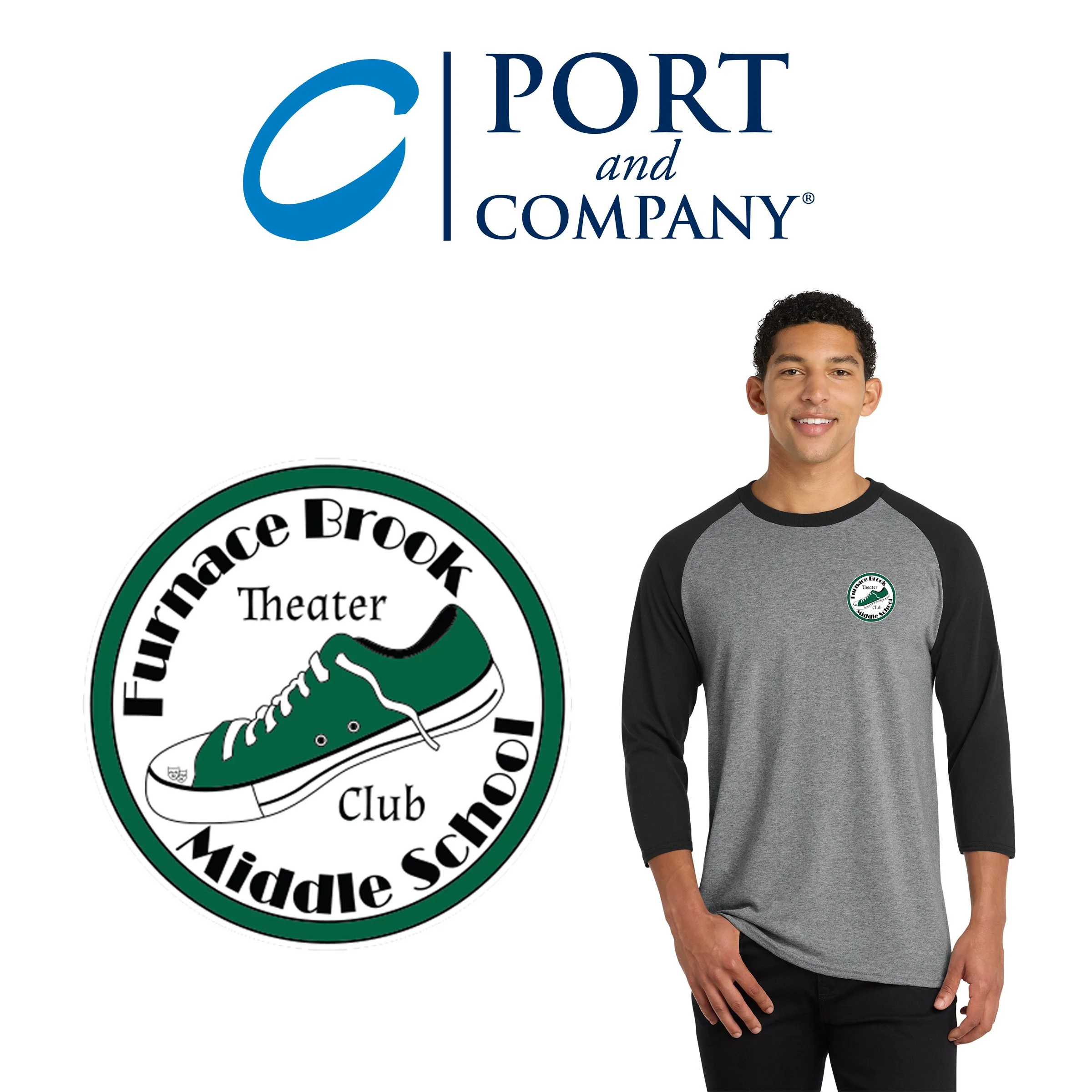 Furnace Brook Middle School Theater Club Port & Co™ Core Blend 3/4-Sleeve Raglan Tee, Adult Unisex/Men’s Fit, #PC55RS