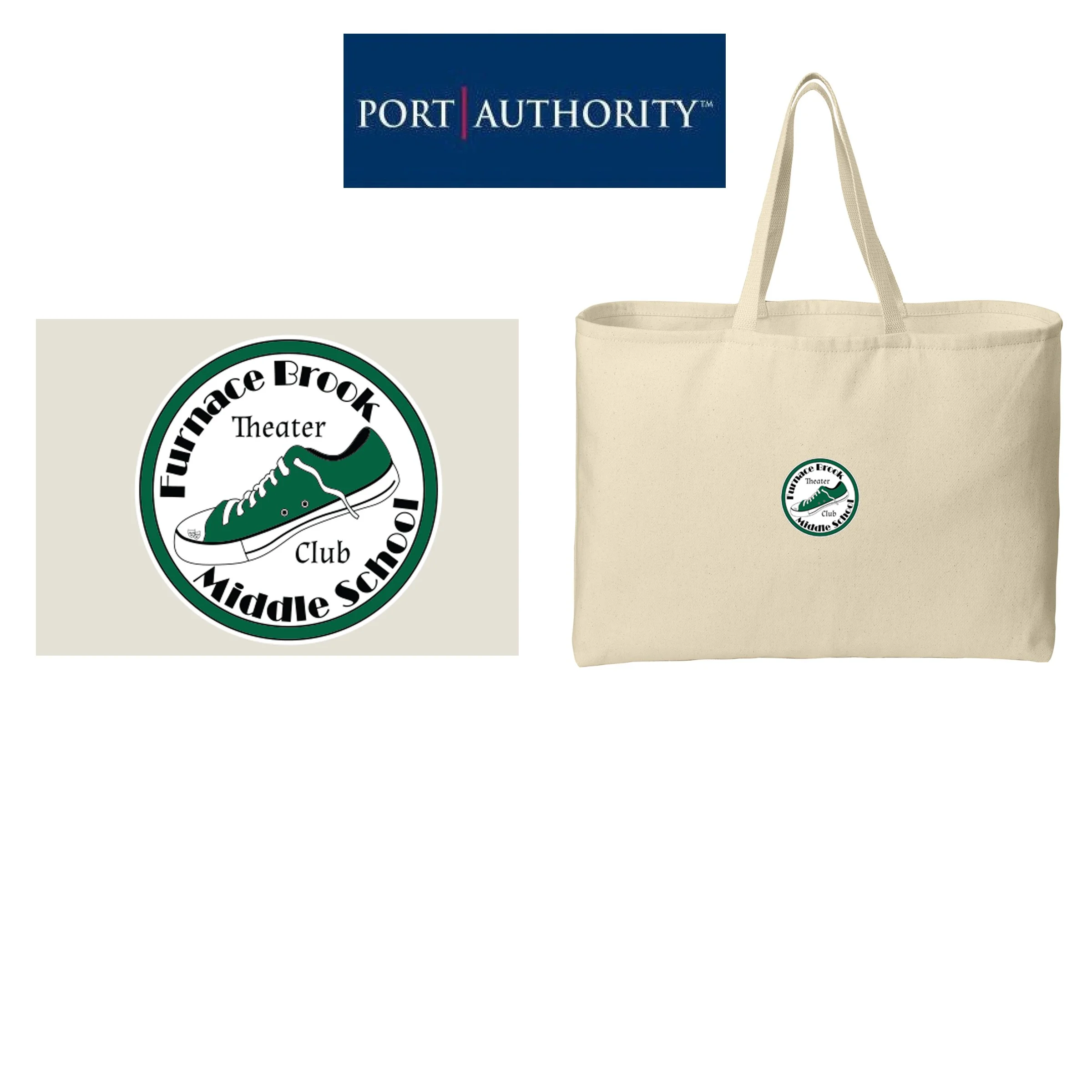 Furnace Brook Middle School Theater Club Port Authority® Ideal Twill Jumbo Tote, Natural, #B300