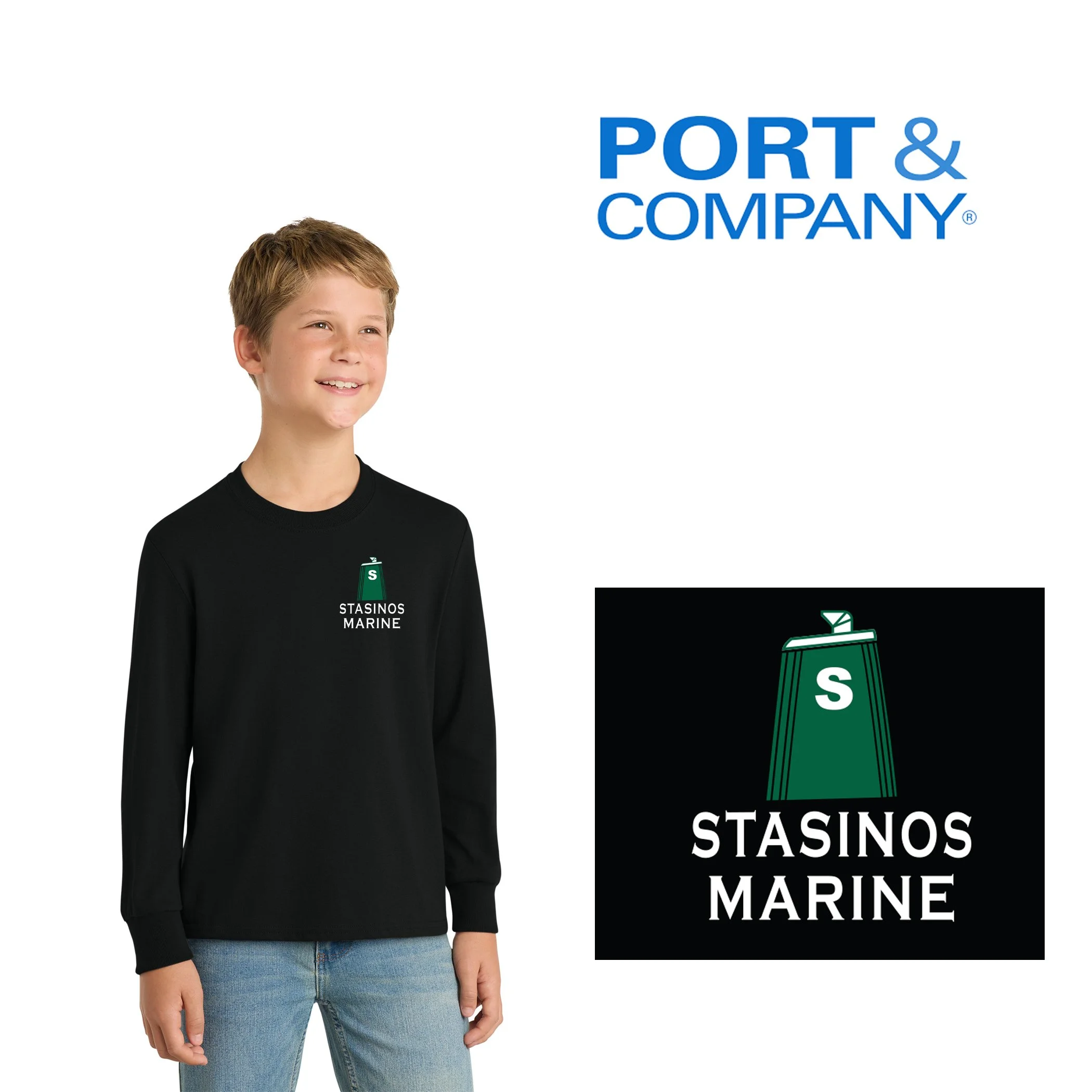 Stasinos Marine Port & Co™ Youth Long Sleeve Core Cotton Tee, Youth Unisex Fit, #PC54YLS