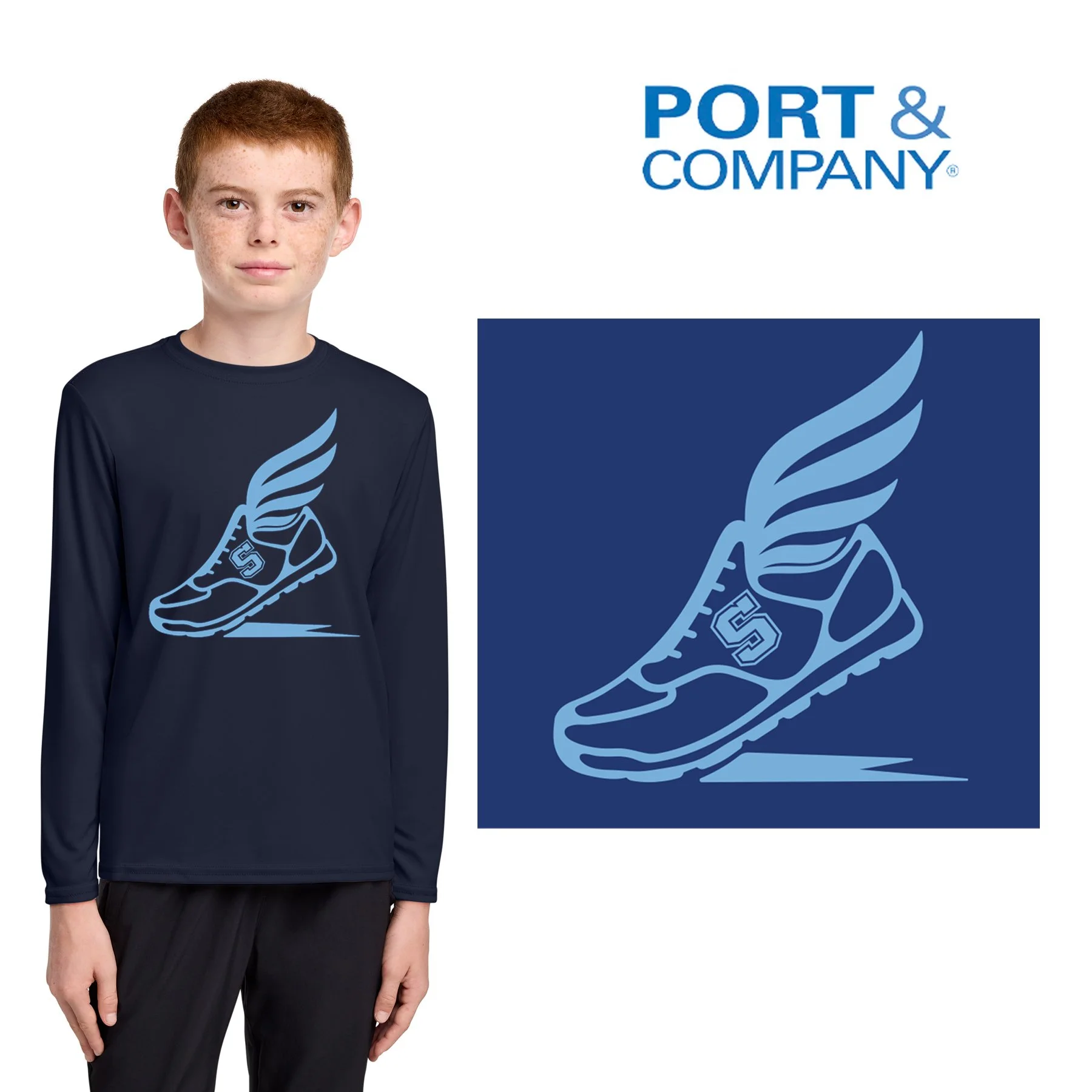 Hurley Middle School Cross Country Port & Co® Youth Long Sleeve Performance Tee, Youth Unisex Fit, #PC380YLS