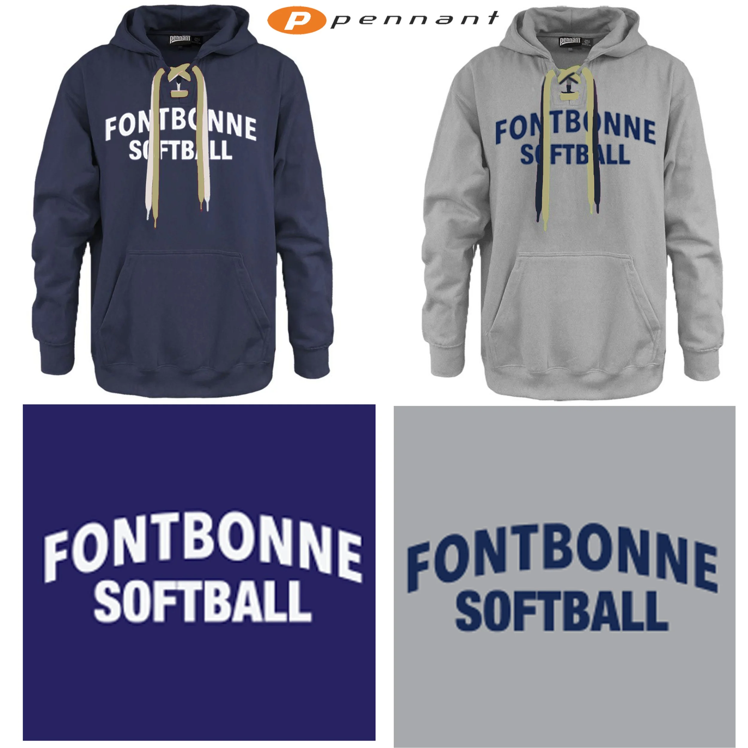 Fontbonne Academy Softball Pennant Brand Deluxe 715 Faceoff 2-lace Hoodie, Adult Unisex Fit (Incl. XXS), #715