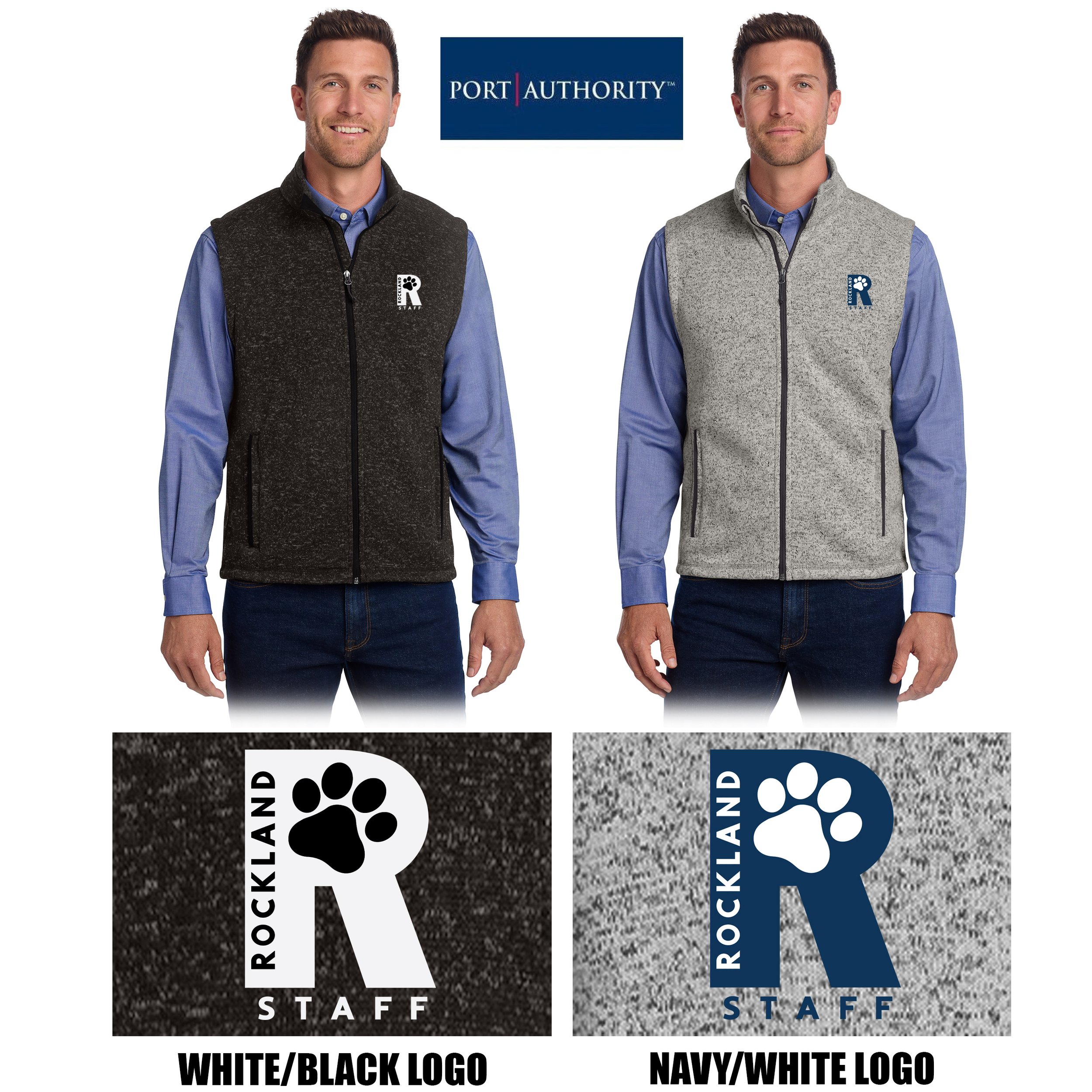 Rockland Staff Apparel RMS Sunshine (John W. Rogers Middle School) Port Authority® Sweater Fleece Vest, Adult Unisex/Men’s fit, #F236