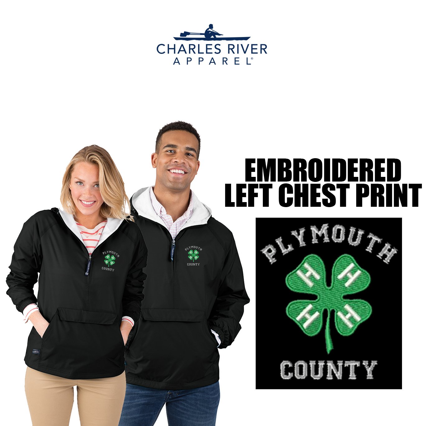 Plymouth County 4-H Swag Charles River Classic Solid Pullover, Adult Unisex, Featuring River Tec Water Resistant Coating, #9905