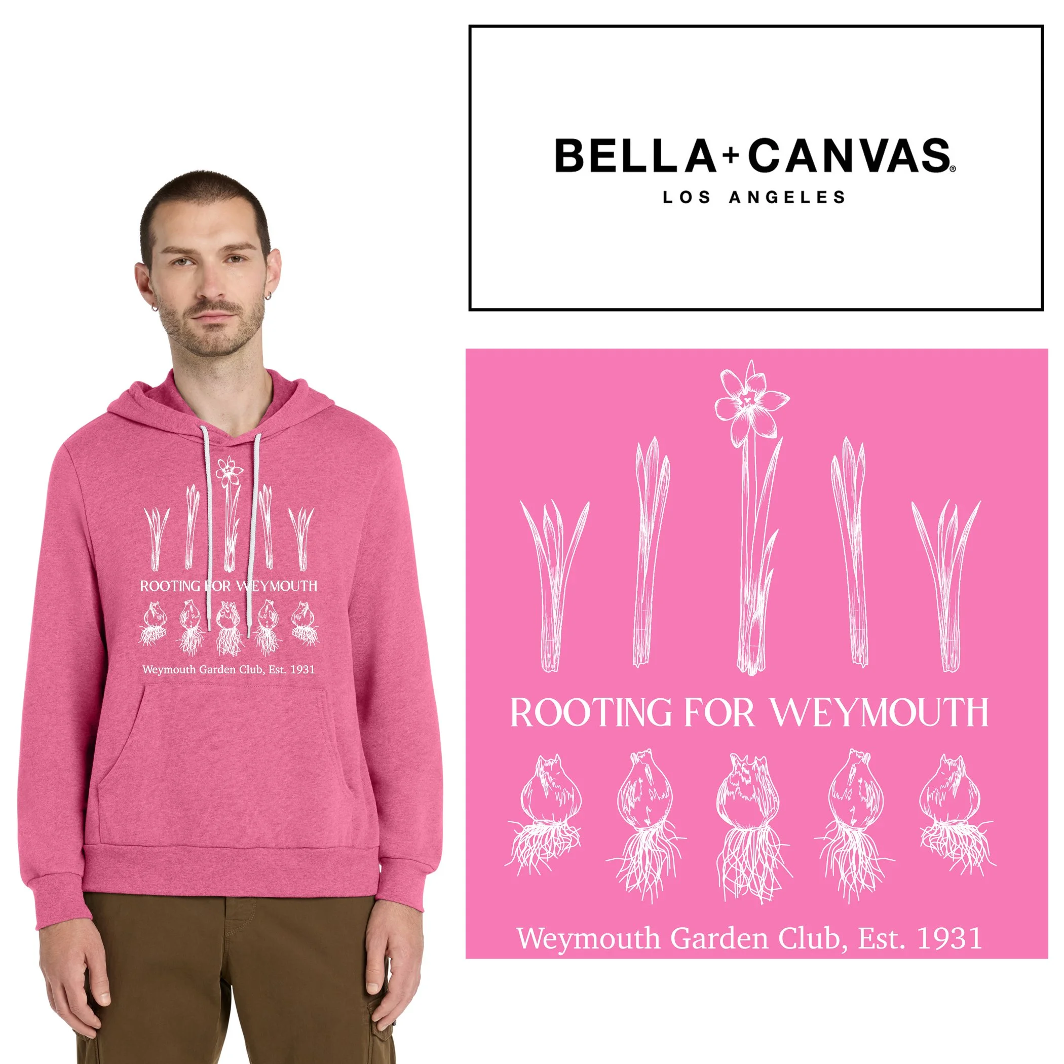 Weymouth Garden Club Bella & Canvas Sponge Fleece Pullover Hoodie, Adult Unisex Fit, #BC3719