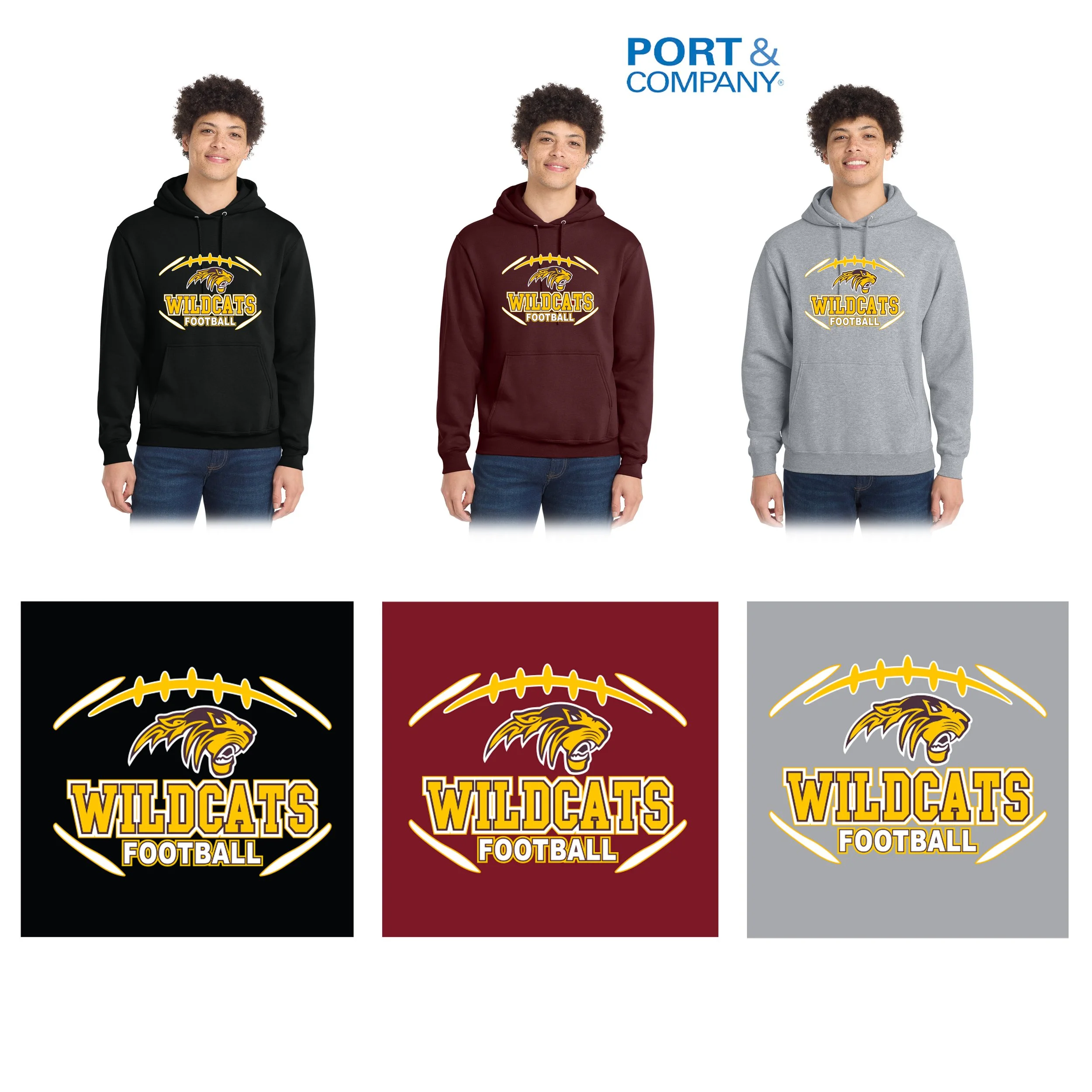 Weymouth Youth Football Port & Co® Core Fleece Pullover Hooded Sweatshirt, Adult unisex/Men’s Fit, #PC78H