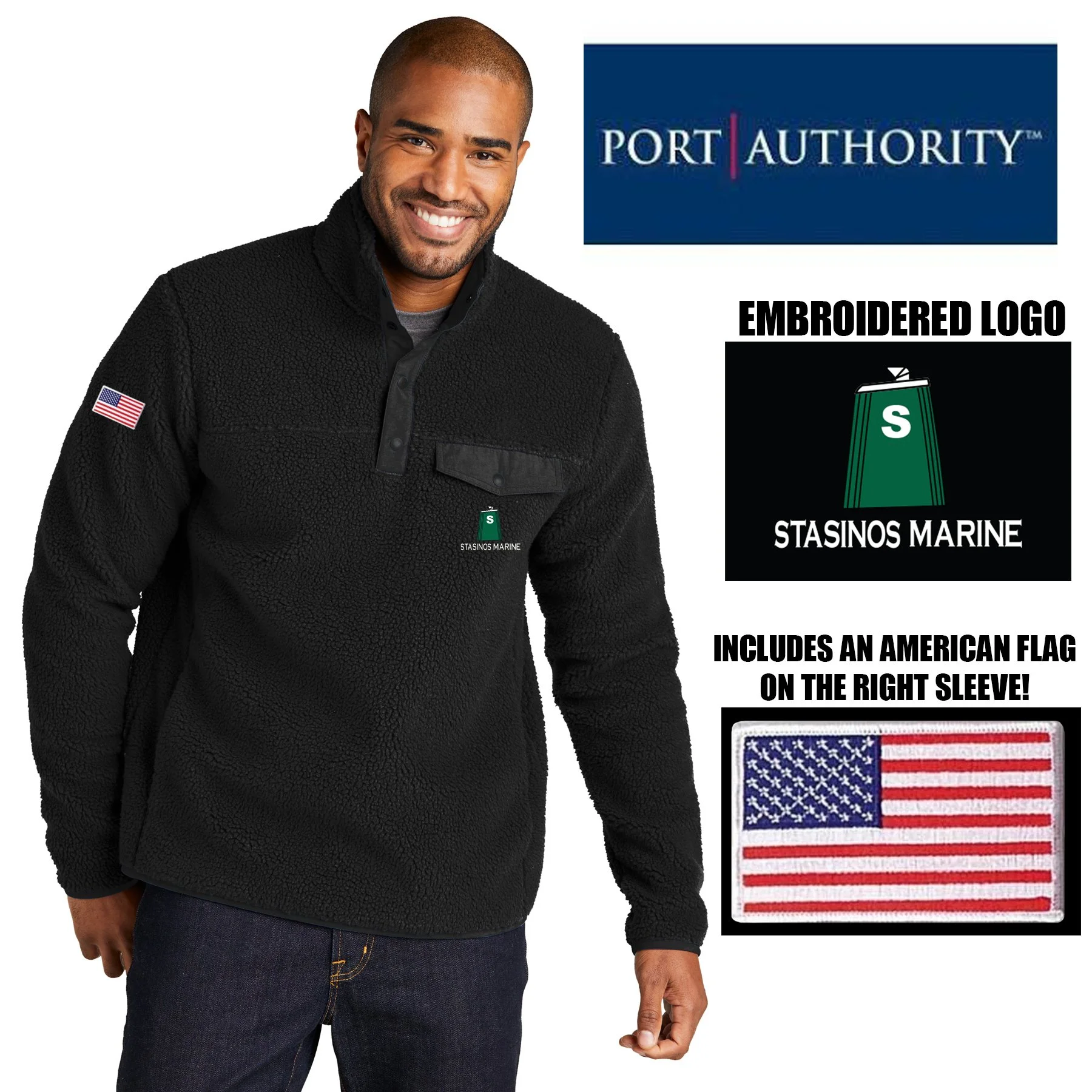 Stasinos Marine Port Authority® Camp Fleece Snap Pullover, Adult Unisex/Men’s Fit, #F140