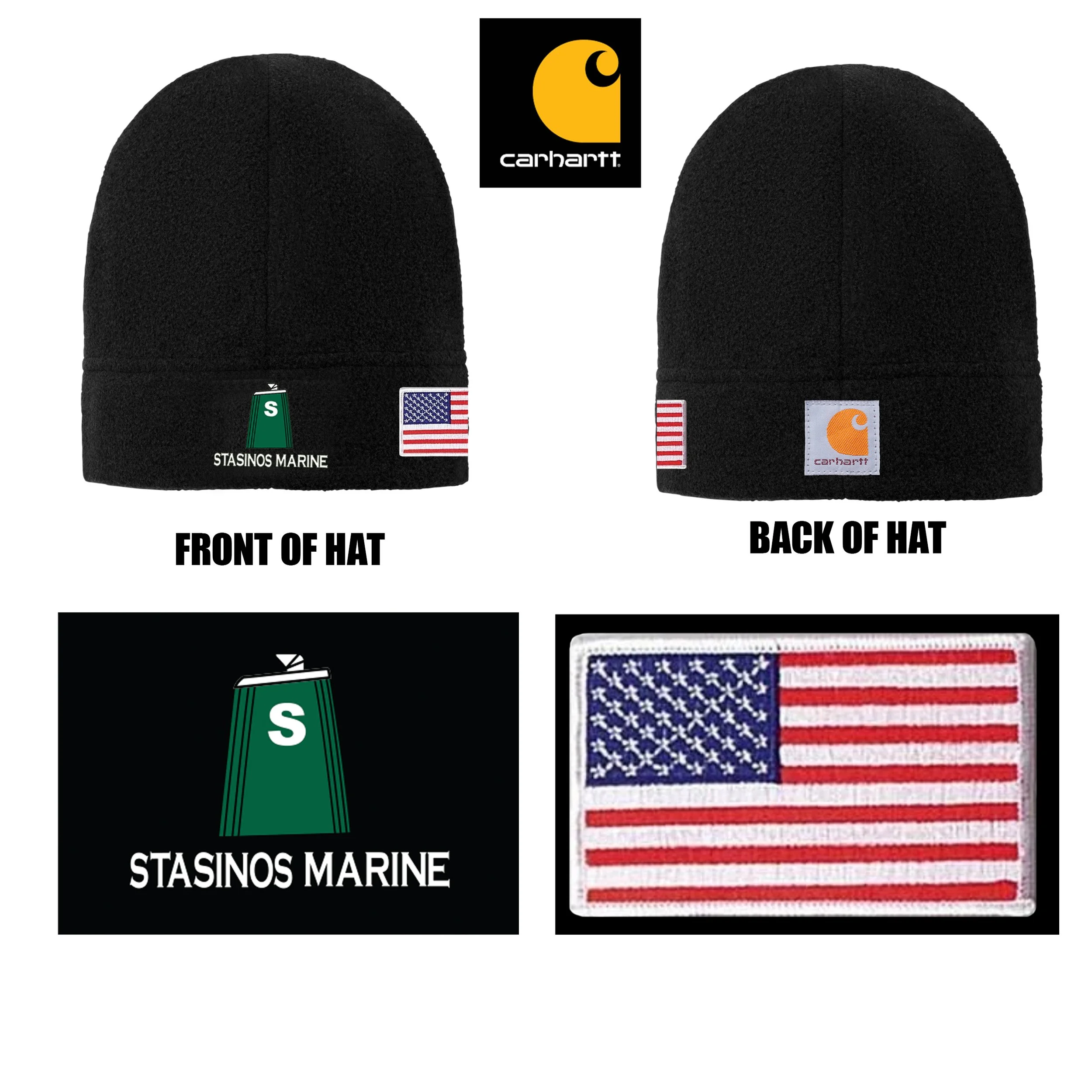 Stasinos Marine Carhartt® Fleece Hat, FLAG IMPRINT INCLUDED, Black, #CTA207