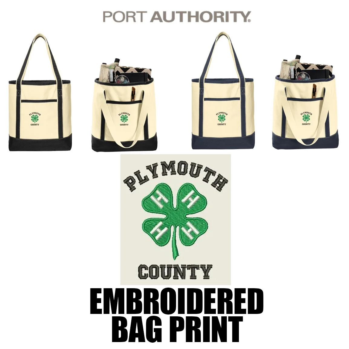 Plymouth County 4-H Swag Port Authority® Large Cotton Canvas Boat Tote, #BG413