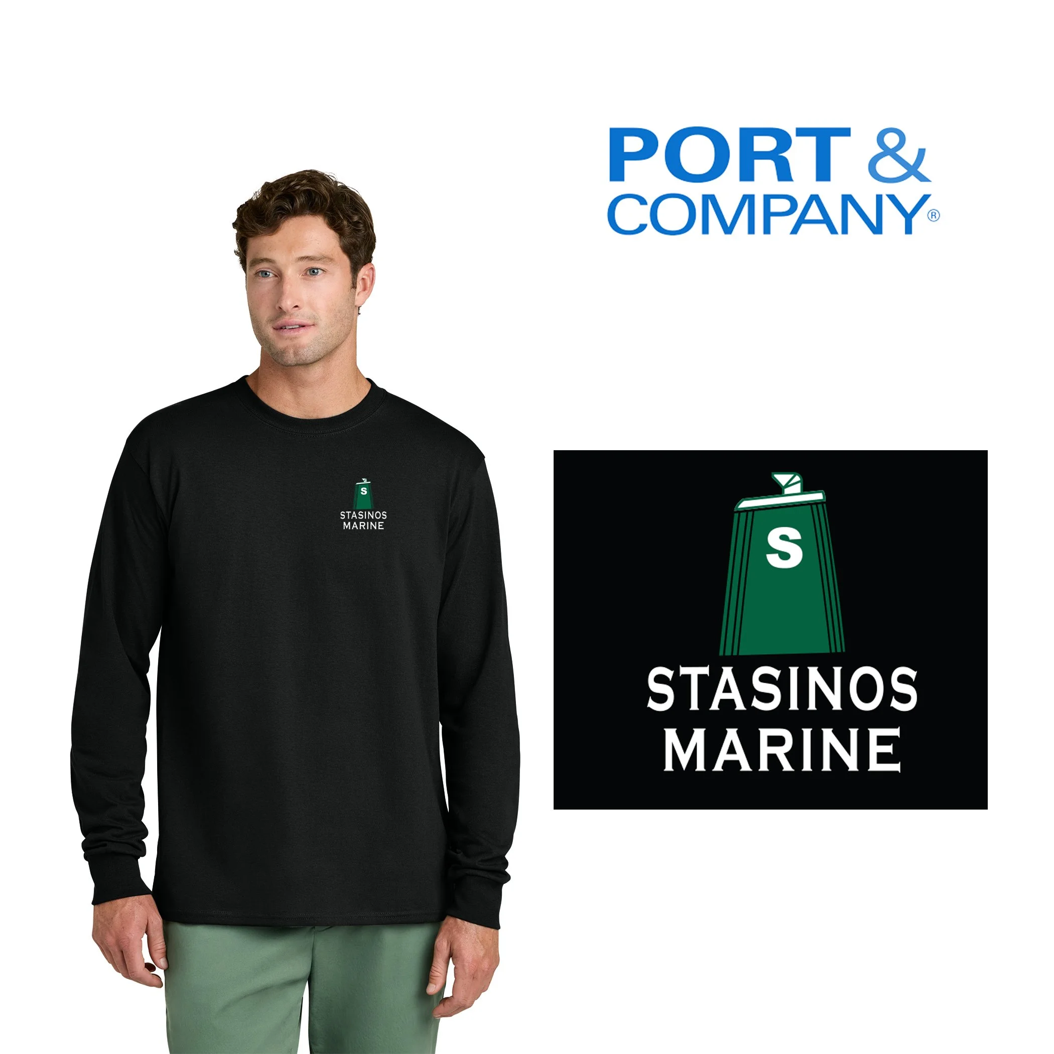 Stasinos Marine Port & Co™ Long Sleeve Core Cotton Tee, Adult Unisex/Men’s Fit, #PC54LS