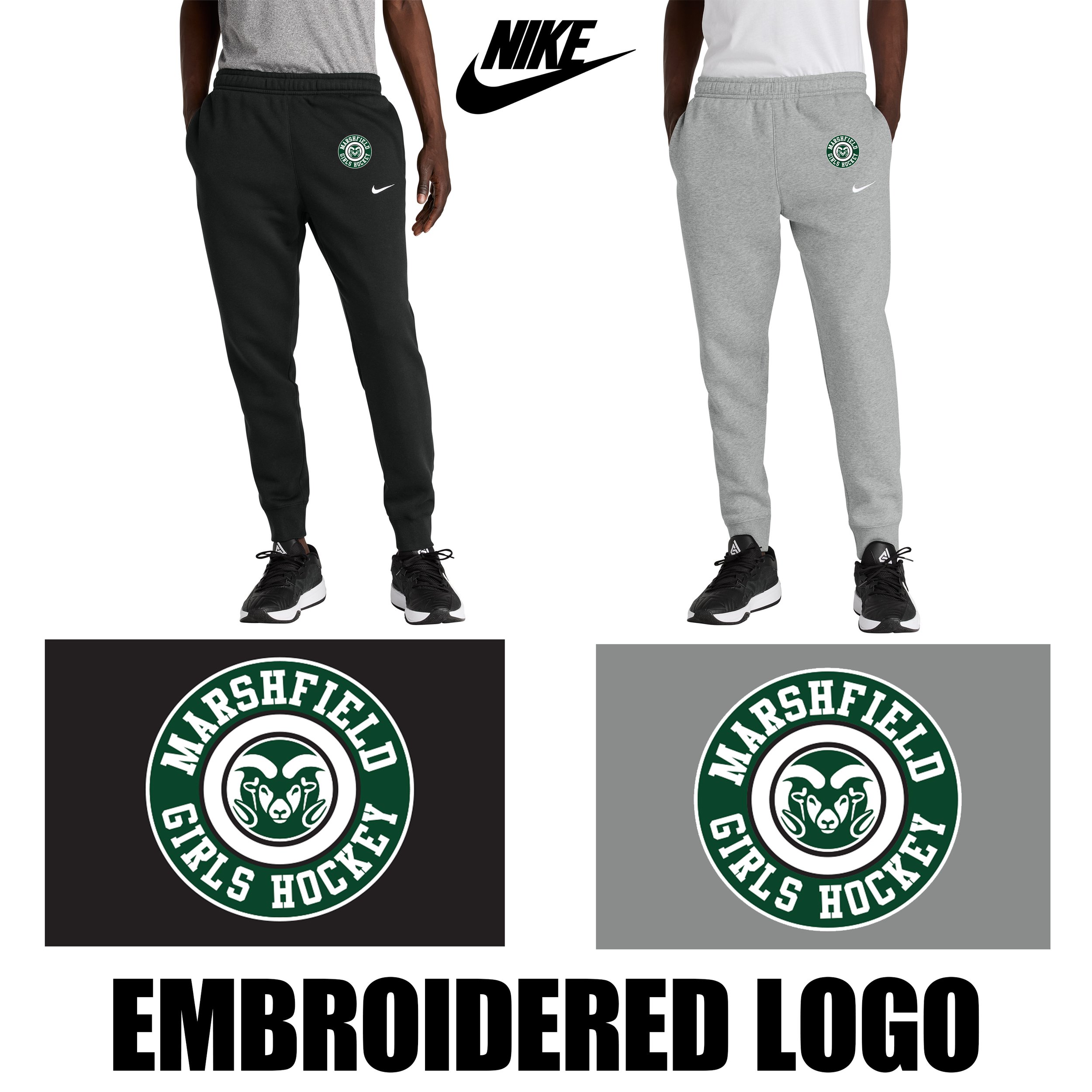 Marshfield High School Girls Hockey Nike Club Fleece Jogger, Adult Unisex/Men’s Fit,  #NKHM8045 (Substitution for Adidas AT219 possible on this item, depending on stock availability)