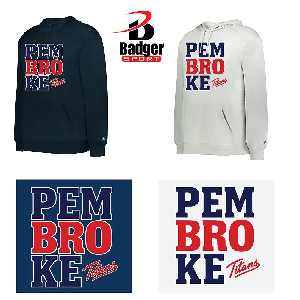 Pembroke Titans Apparel by Bryantville PTO  Badger Sport Performance Fleece Hoodie, BRO Version, Adult Unisex/Men’s Fit, #145400