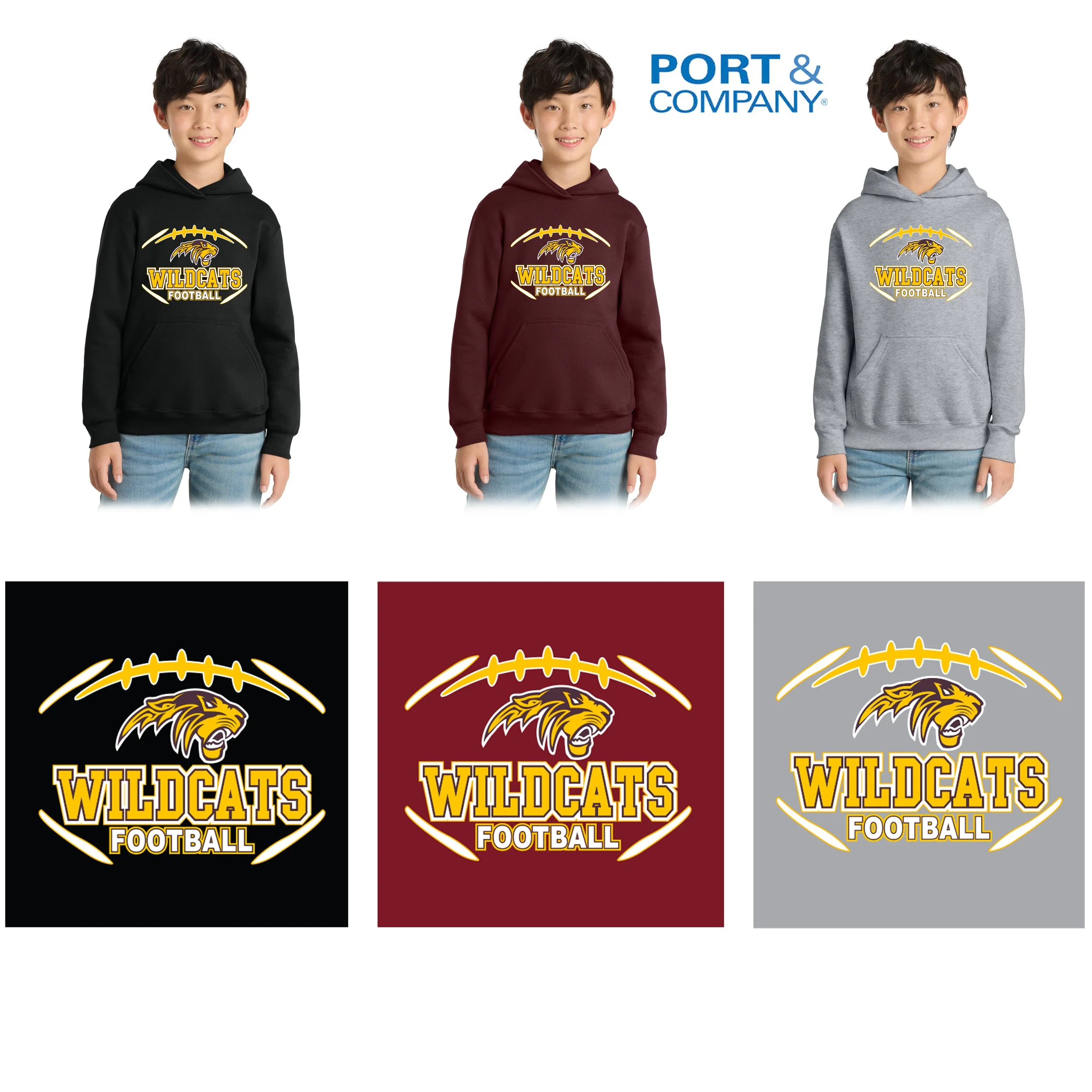 Weymouth Youth Football Port & Co® Youth Core Fleece Pullover Hooded Sweatshirt, Youth Unisex Fit, #PC78YH