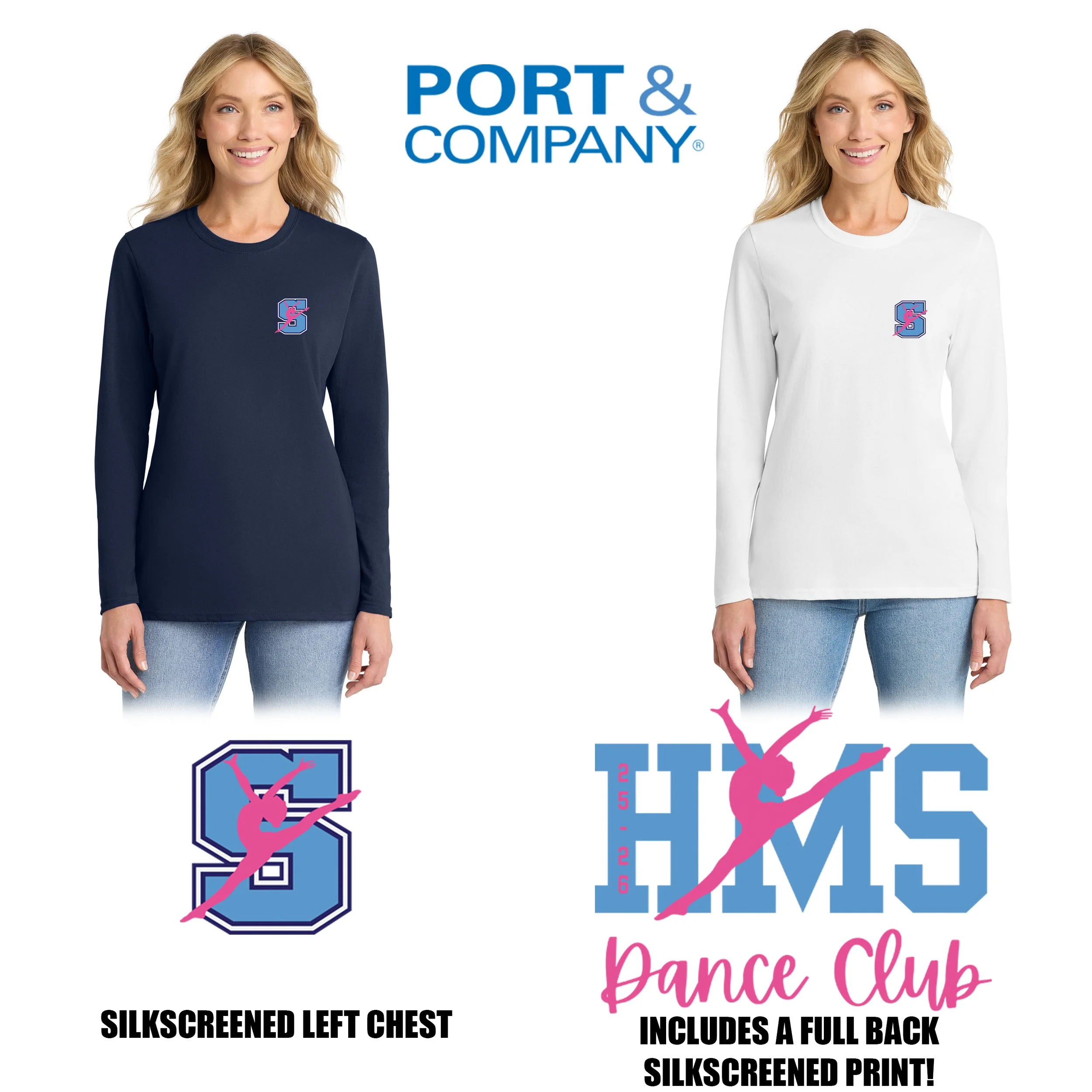 Hurley Middle School DANCE 2025-2026 Port & Co™ Women's Long Sleeve Core Cotton Tee, Women’s Fit, #LPC54LS
