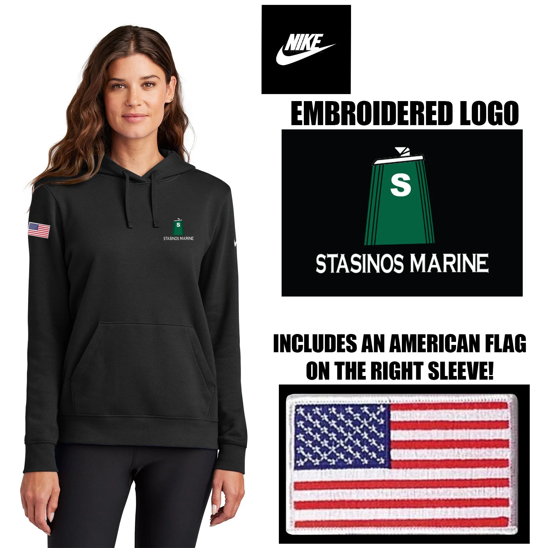 Stasinos Marine Nike Women's Club Fleece Sleeve Swoosh Pullover Hoodie, Women’s Fit, #NKFD9889