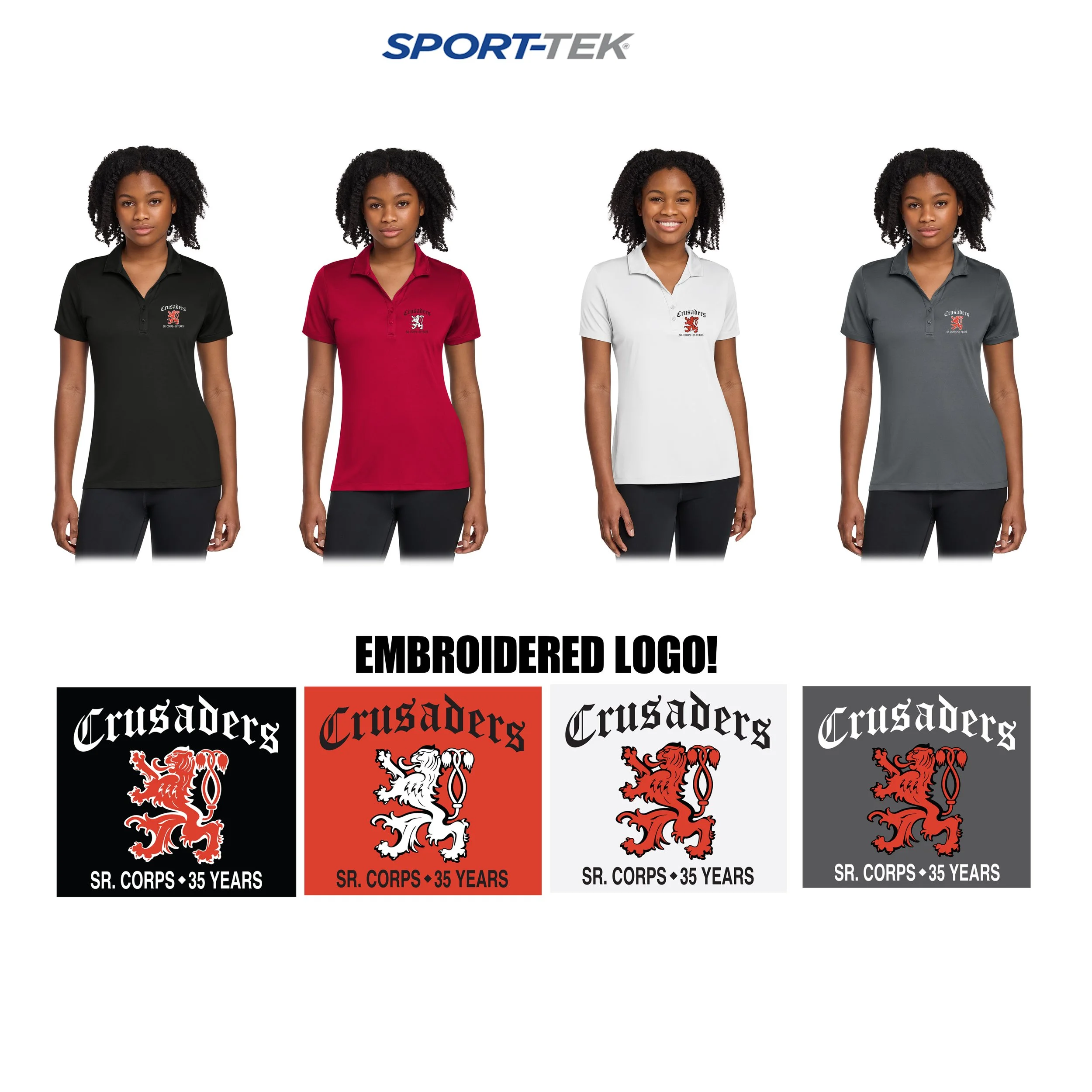 Crusaders Sr. Corps Sport-Tek® Women's PosiCharge® Re-Compete Polo, Women’s Fit, 35th Anniversary LIMITED EDITION, #LST725
