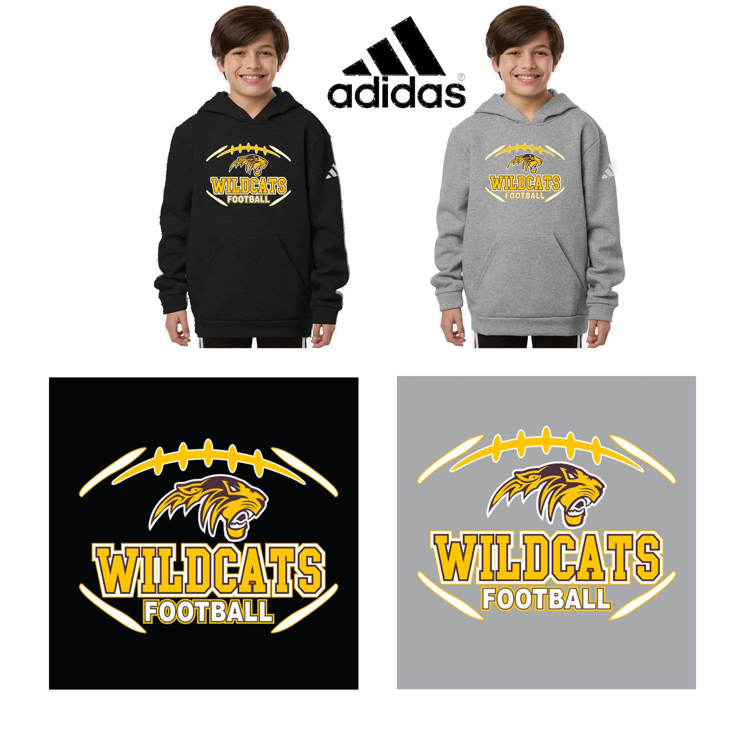 Weymouth Youth Football Adidas AT205 Youth Fleece Hooded Sweatshirt, Youth Unisex Fit, #AT205