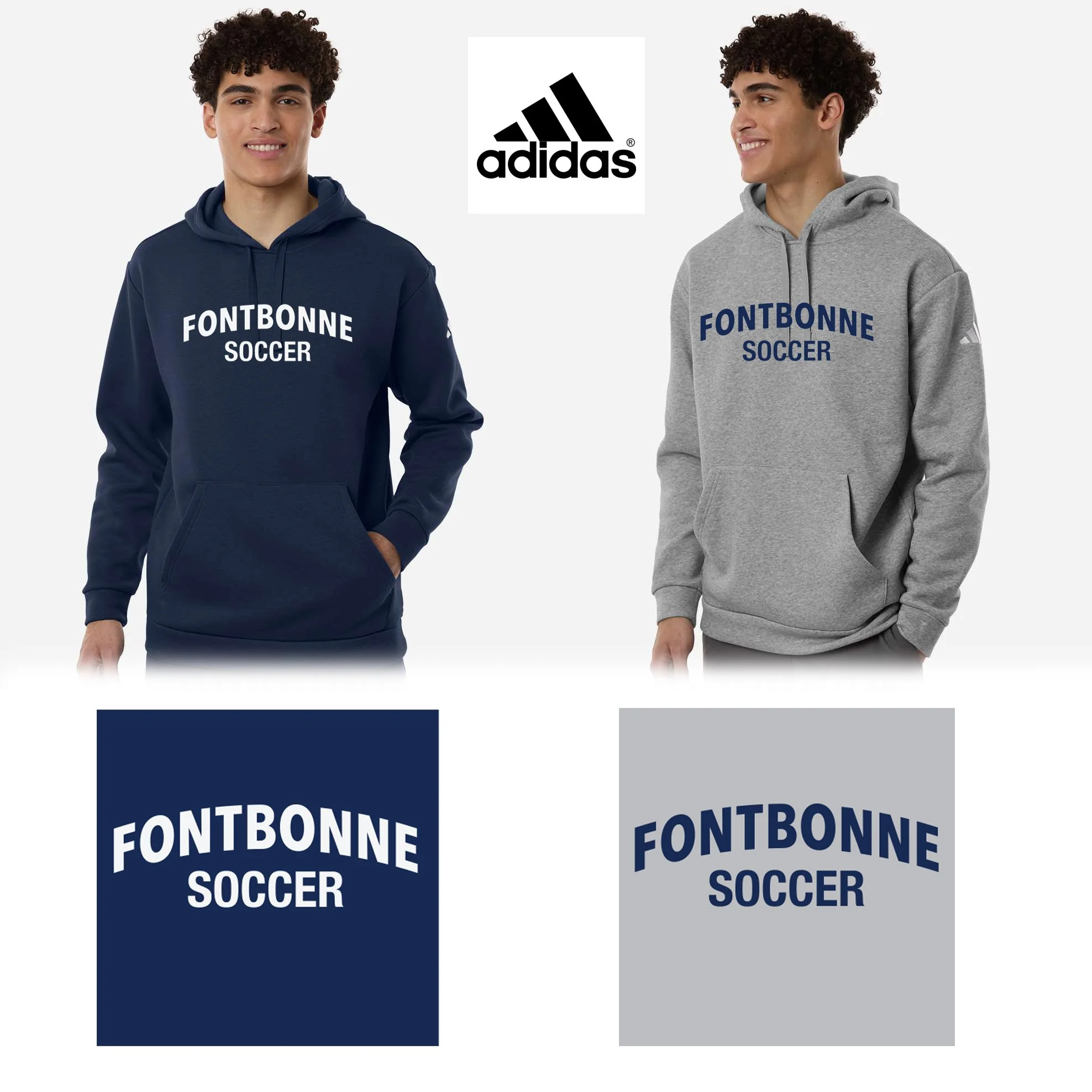 Fontbonne Academy Soccer Adidas Men’s Fleece Hooded Sweatshirt, Men’s/Adult Unisex Fit, #AT203