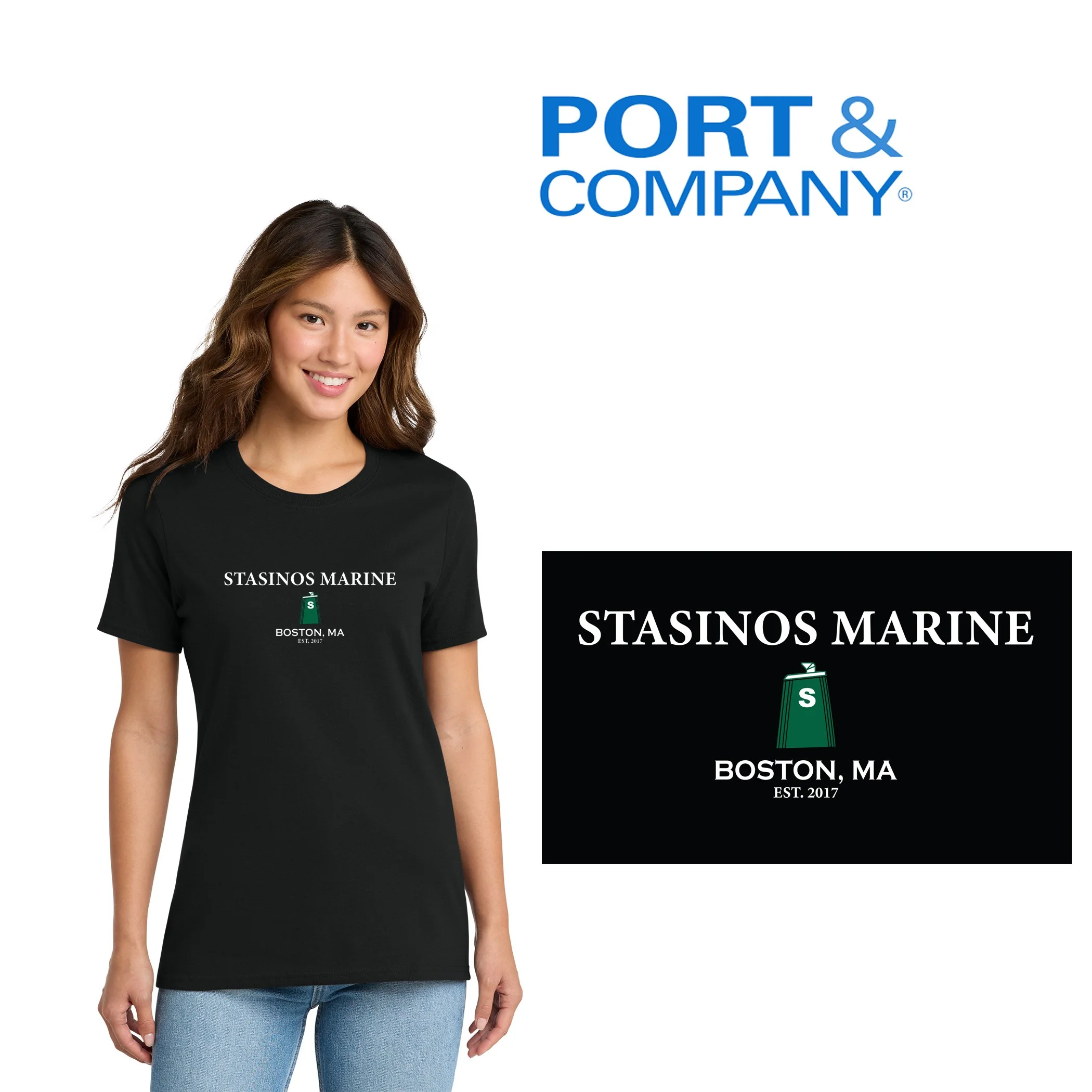 Stasinos Marine Port & Co™ Women's Core Cotton Tee, BOSTON, MA EST. 2017 Edition, Women’s Fit, #LPC54