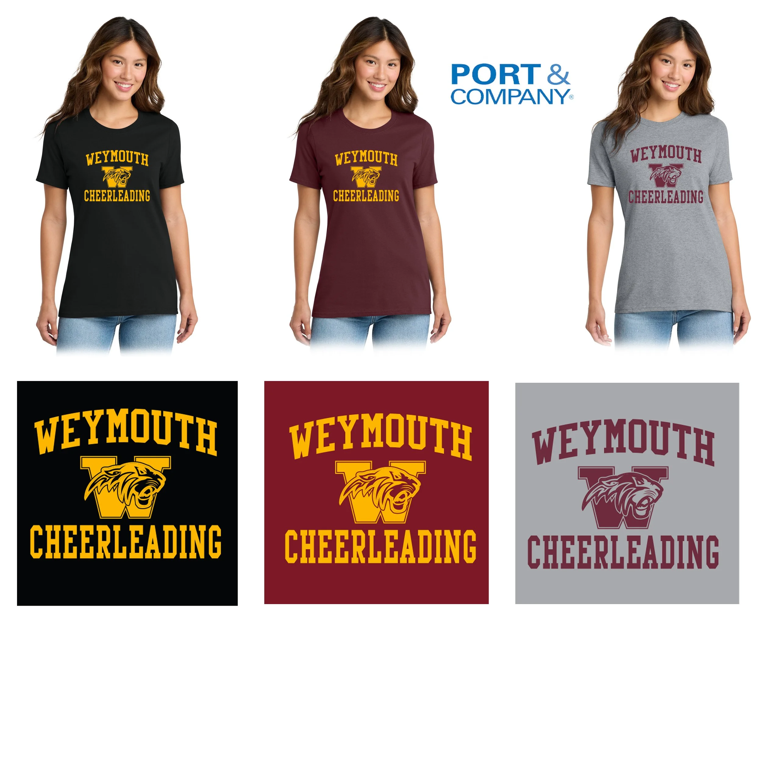 Weymouth Youth Cheer Port & Co® Women's Core Cotton Tee, Women’s Fit, #LPC54