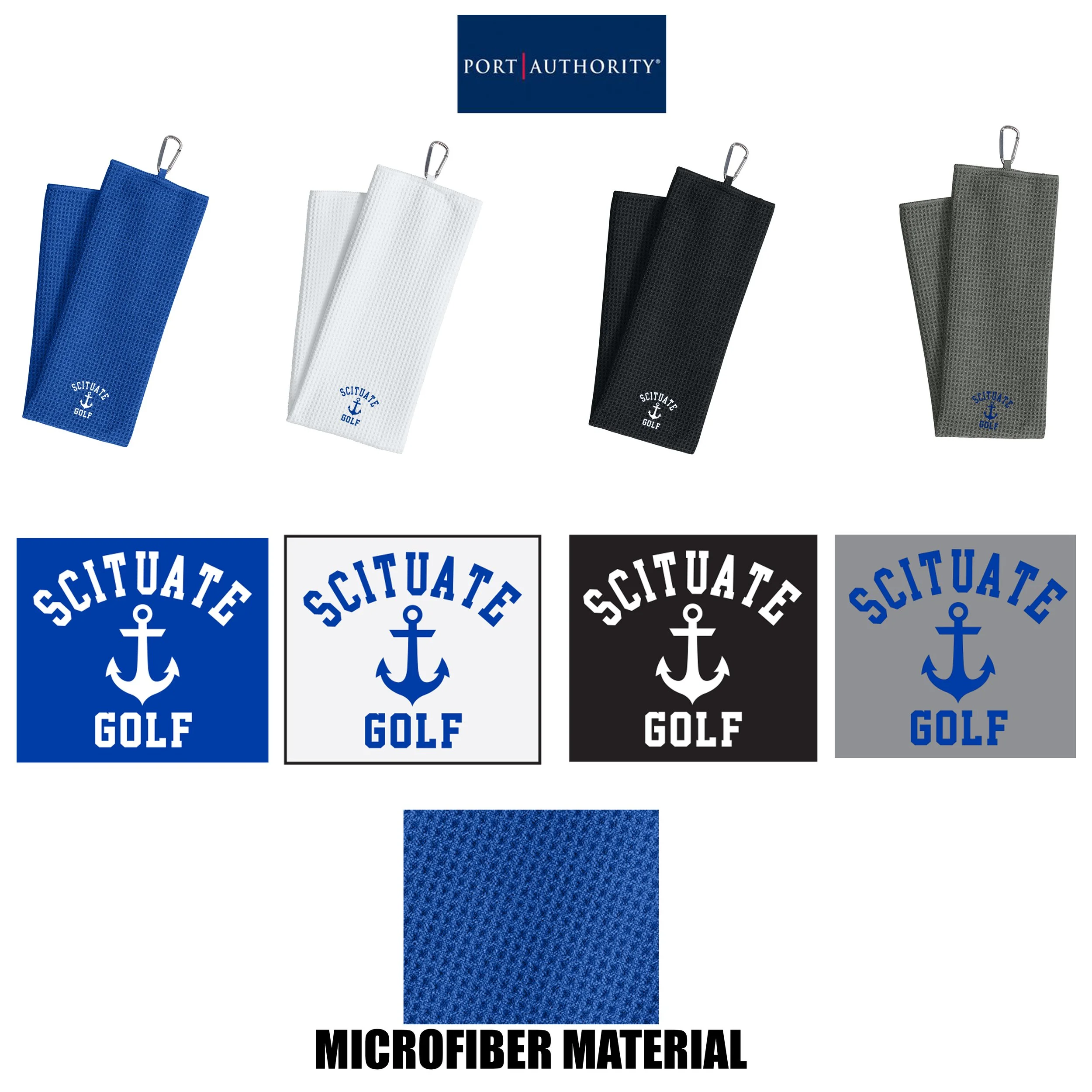 Scituate Golf Port Authority® Waffle Microfiber Golf Towel With Silver Carabiner Attachment, #TW60