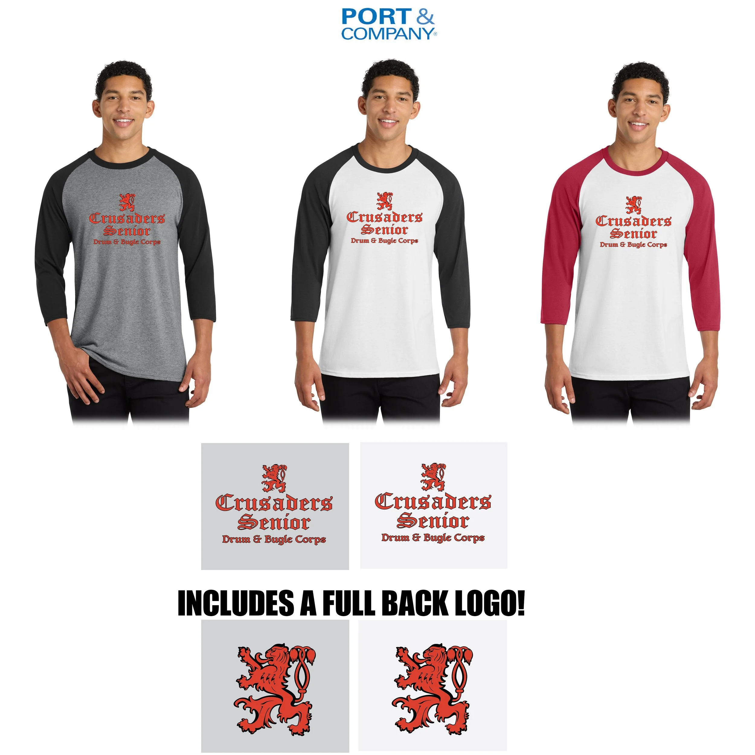 Crusaders Sr. Corps Port & Co™ Core Blend 3/4-Sleeve Raglan Tee, Adult Unisex/Men’s Fit, #PC55RS
