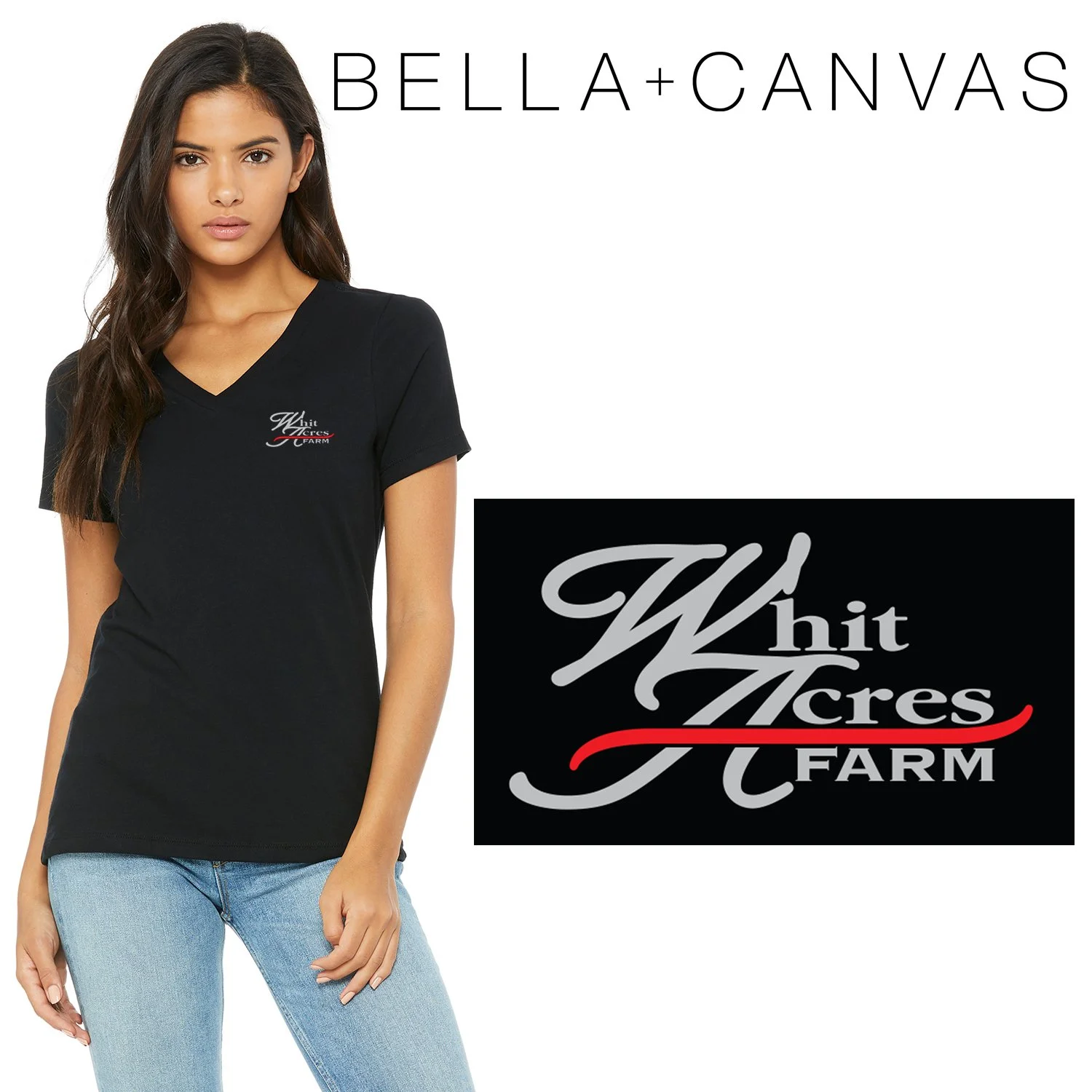 Whit Acres Farm Bella + Canvas Ladies' Relaxed Jersey V-Neck T-Shirt, Ladies Fit, #6405
