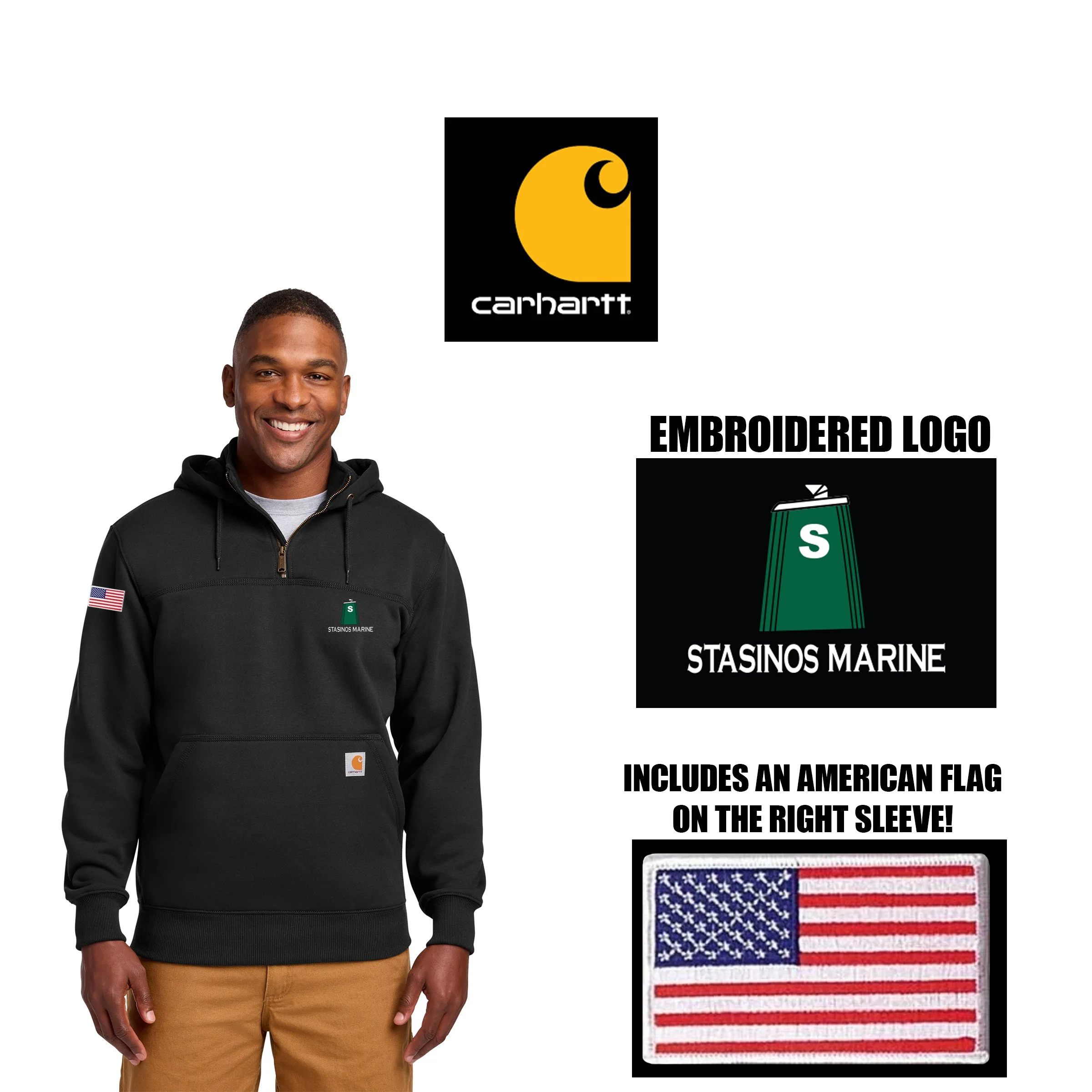 Stasinos Marine Carhartt® Rain Defender® Paxton Heavyweight Hooded Zip Mock Sweatshirt, Adult Unisex/Men’s Fit, #CT100617