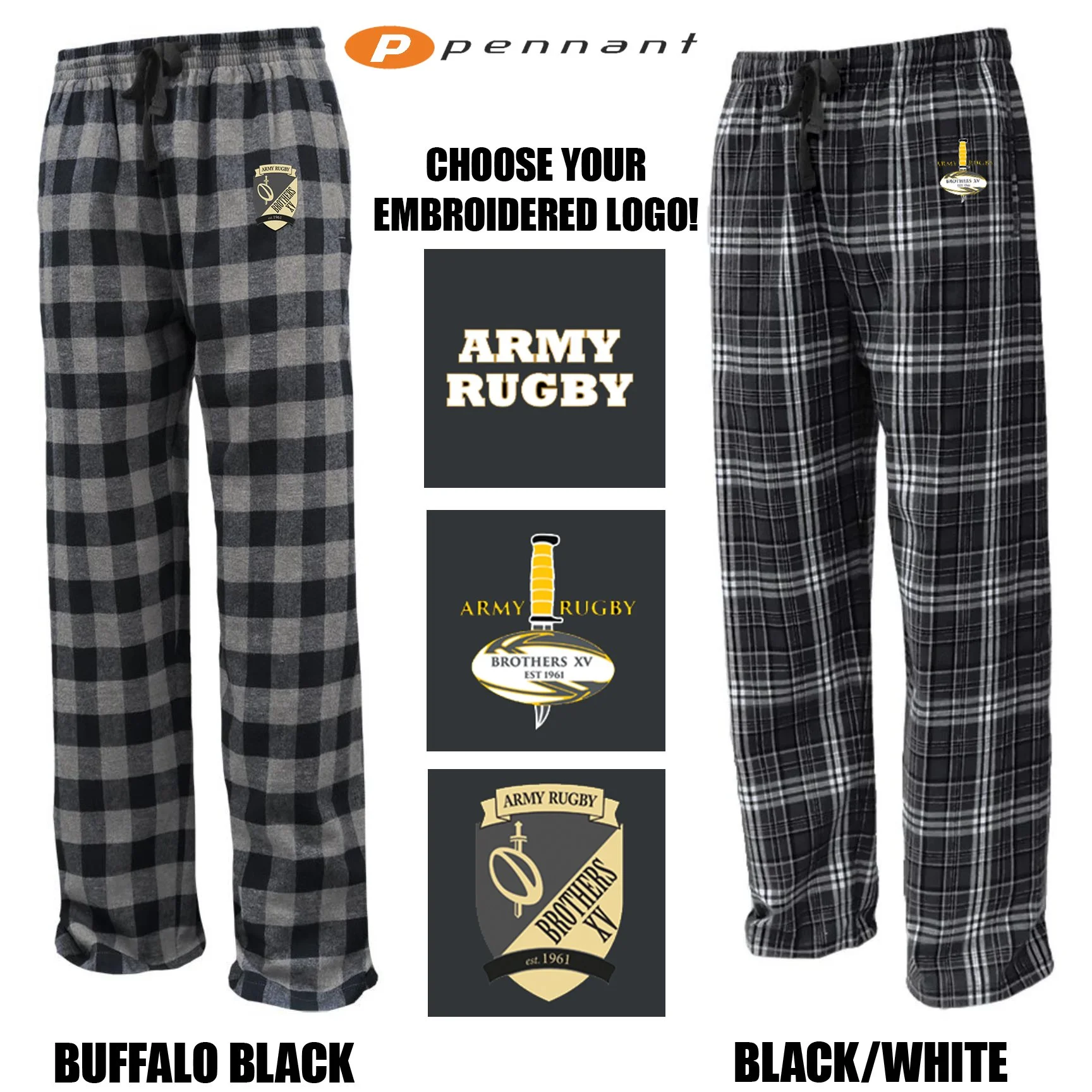 Old Gray Army Rugby Swag Pennant Brand Flannel Pant, Embroidered, Adult Unisex, #FLNP