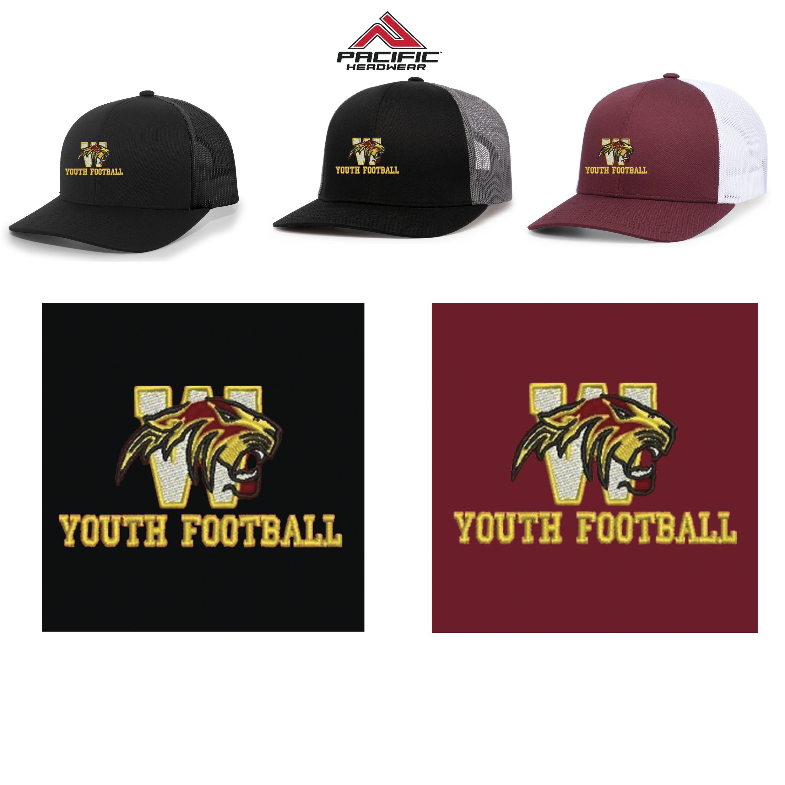 Weymouth Youth Football Pacific Headwear Trucker Snapback Cap, #104C