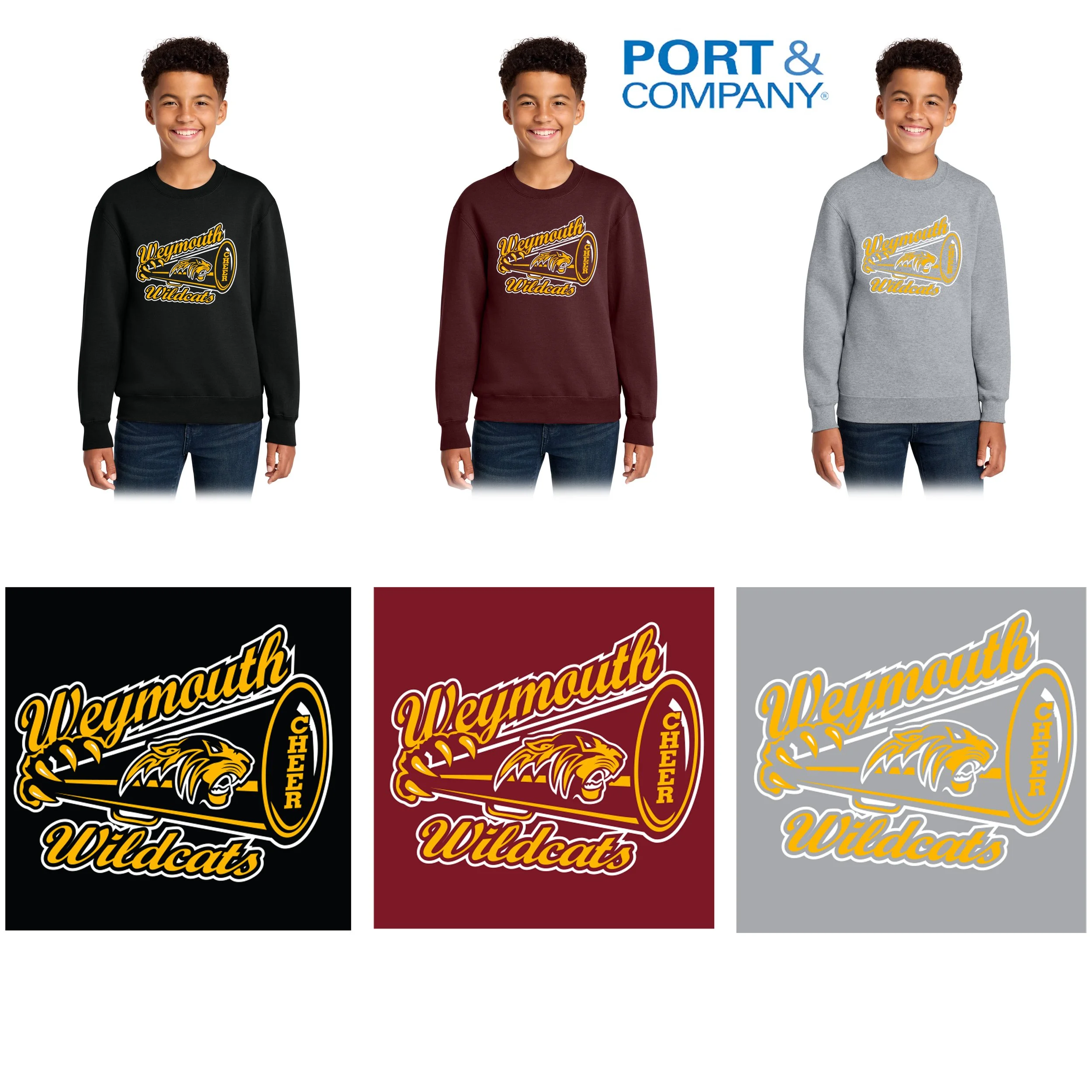 Weymouth Youth Cheer Port & Co® Youth Core Fleece Crewneck Sweatshirt, #PC78Y