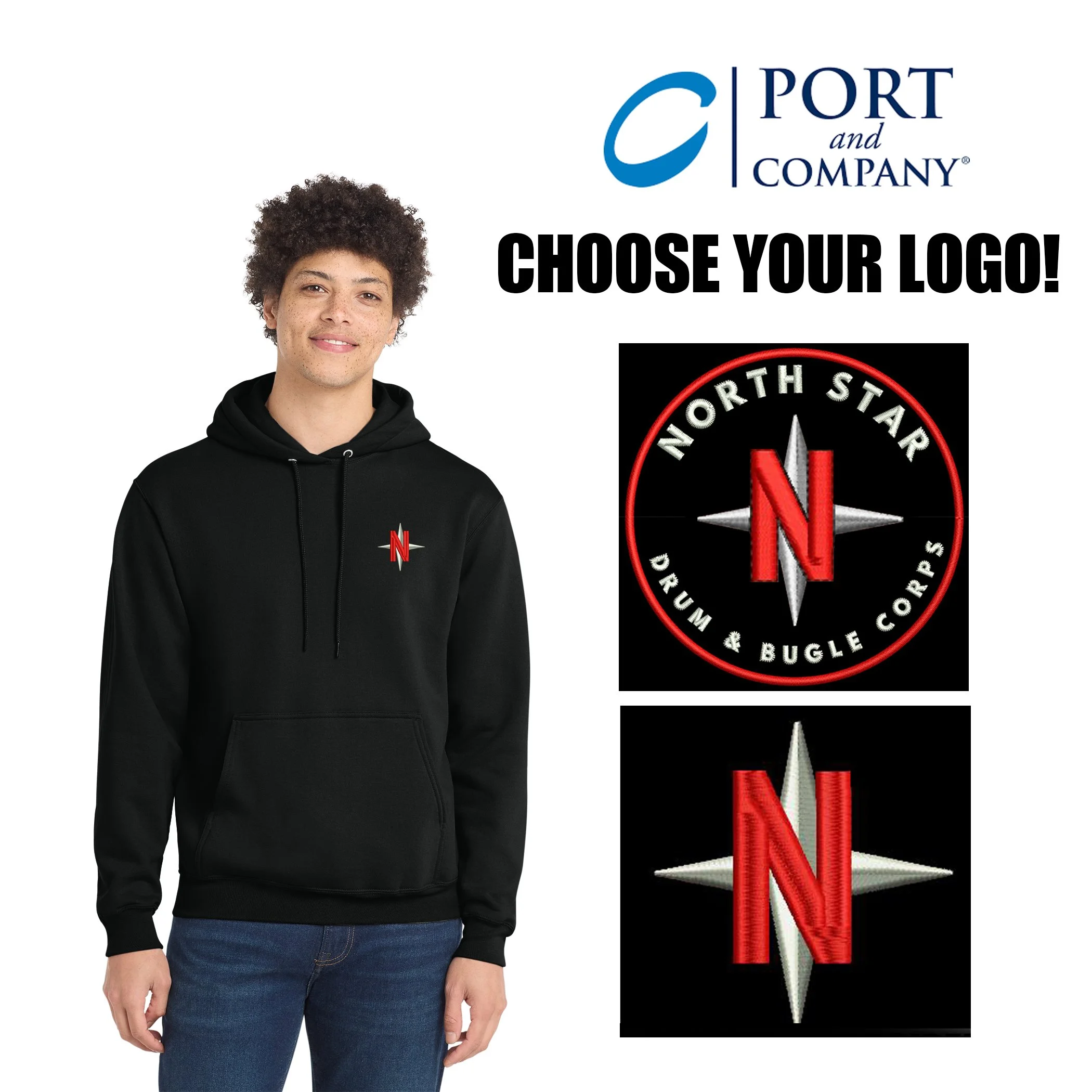 North Star Drum & Bugle Corps Port & Co™ Core Fleece Pullover Hooded Sweatshirt, Adult Unisex/Men’s Fit, #PC78H