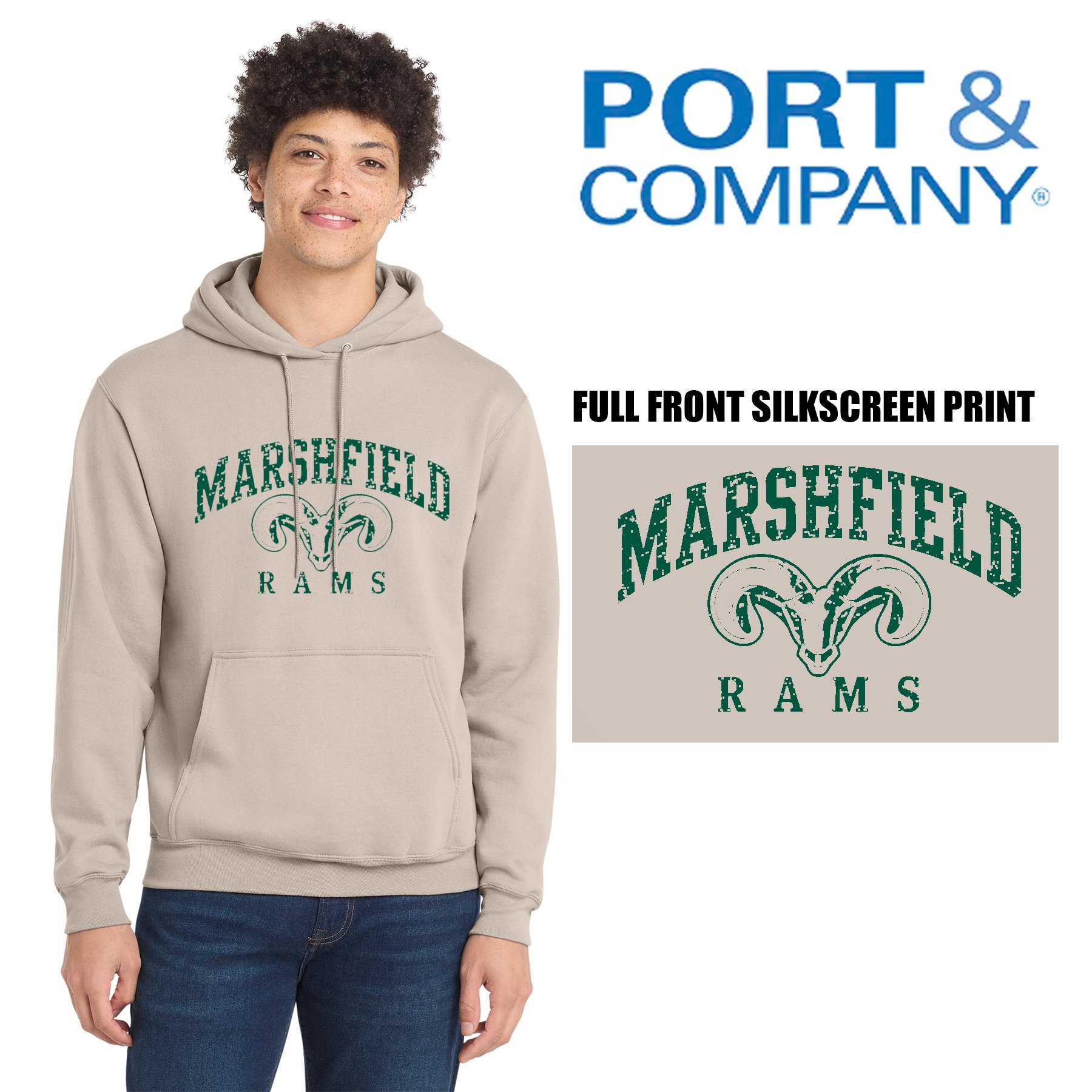 Furnace Brook Middle School Apparel Port & Co® Core Fleece Pullover Hooded Sweatshirt, VINTAGE, Adult Unisex/Men’s Fit, #PC78H