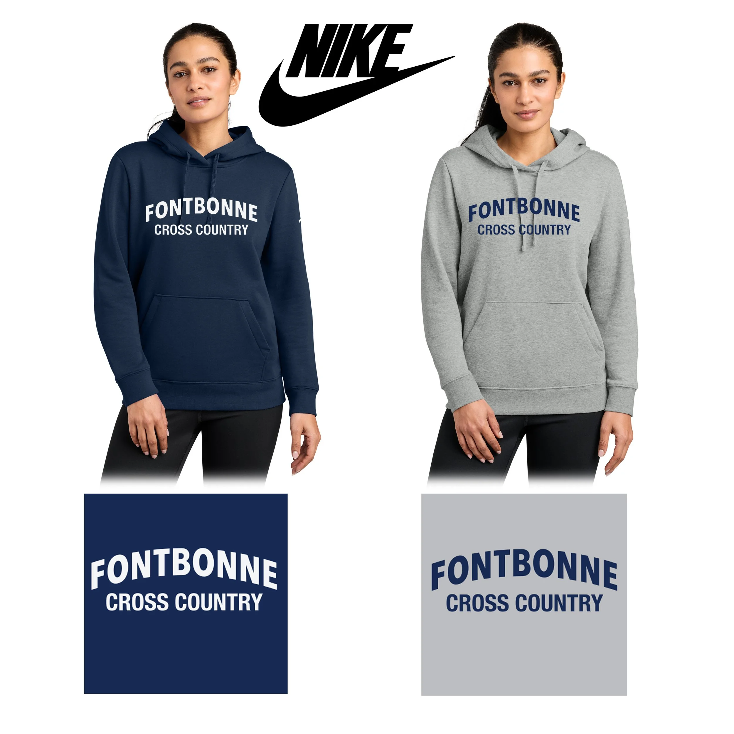 Fontbonne Academy Cross Country Nike Women's Club Fleece Sleeve Swoosh Pullover Hoodie, Women’s Fit, #NKFD9889