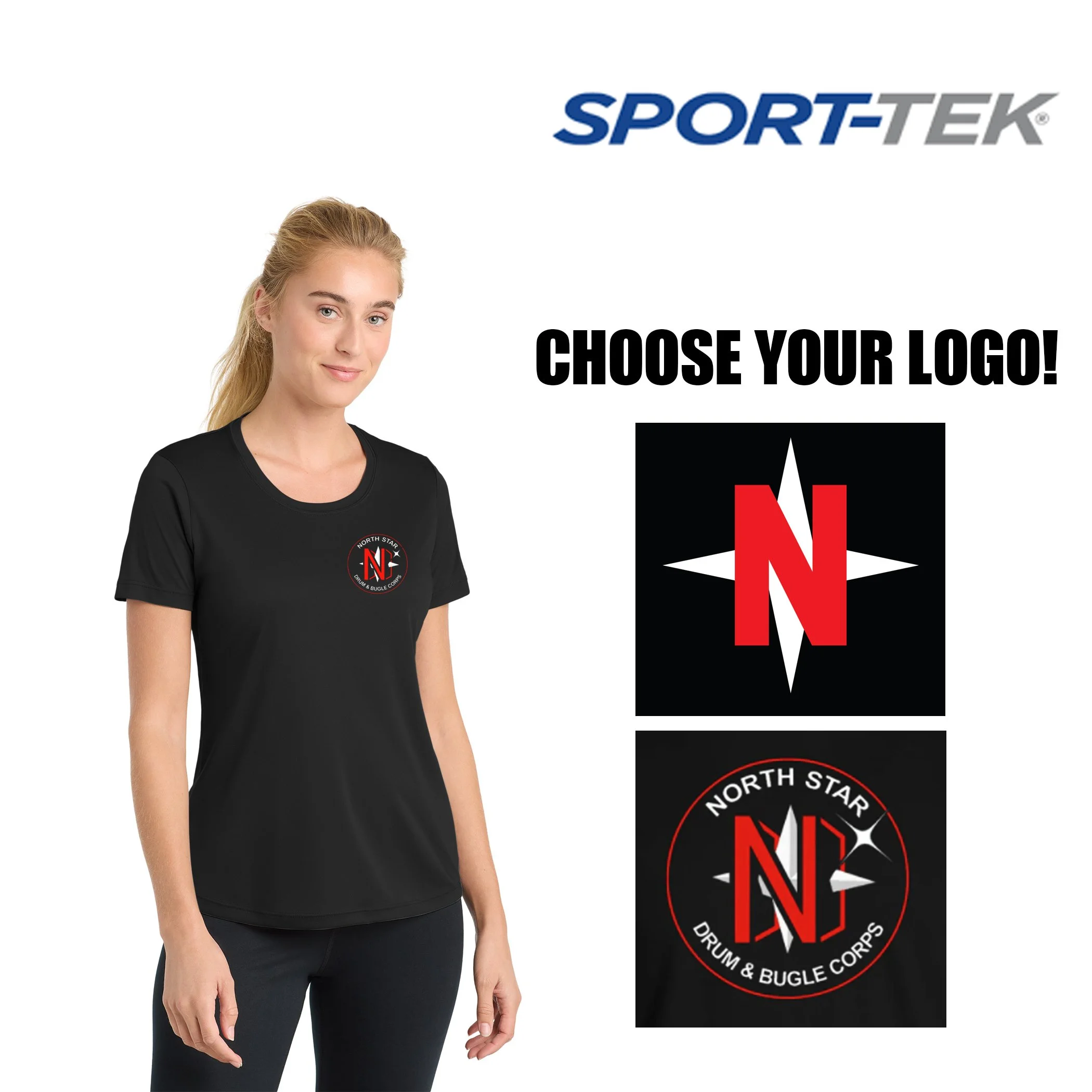 North Star Drum & Bugle Corps Sport-Tek® Women's PosiCharge® Competitor™ Tee, 2 Color Print, Women’s Fit, #LST350