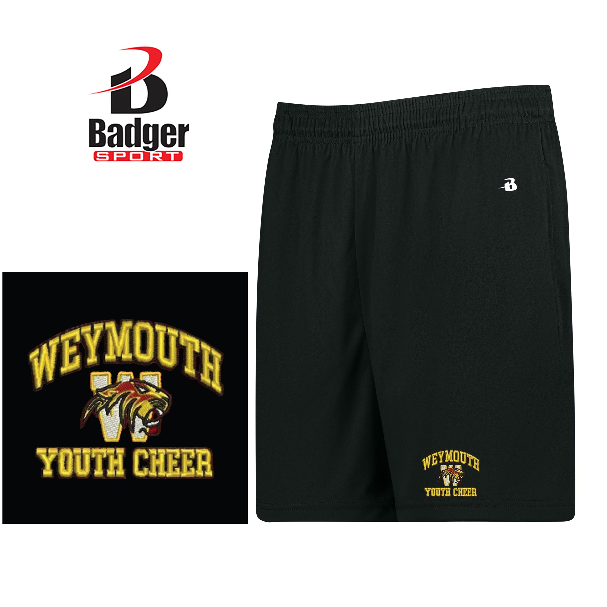Weymouth Youth Cheer Badger Sport Youth B-Core Pocketed Shorts, Youth Unisex Fit, #214600