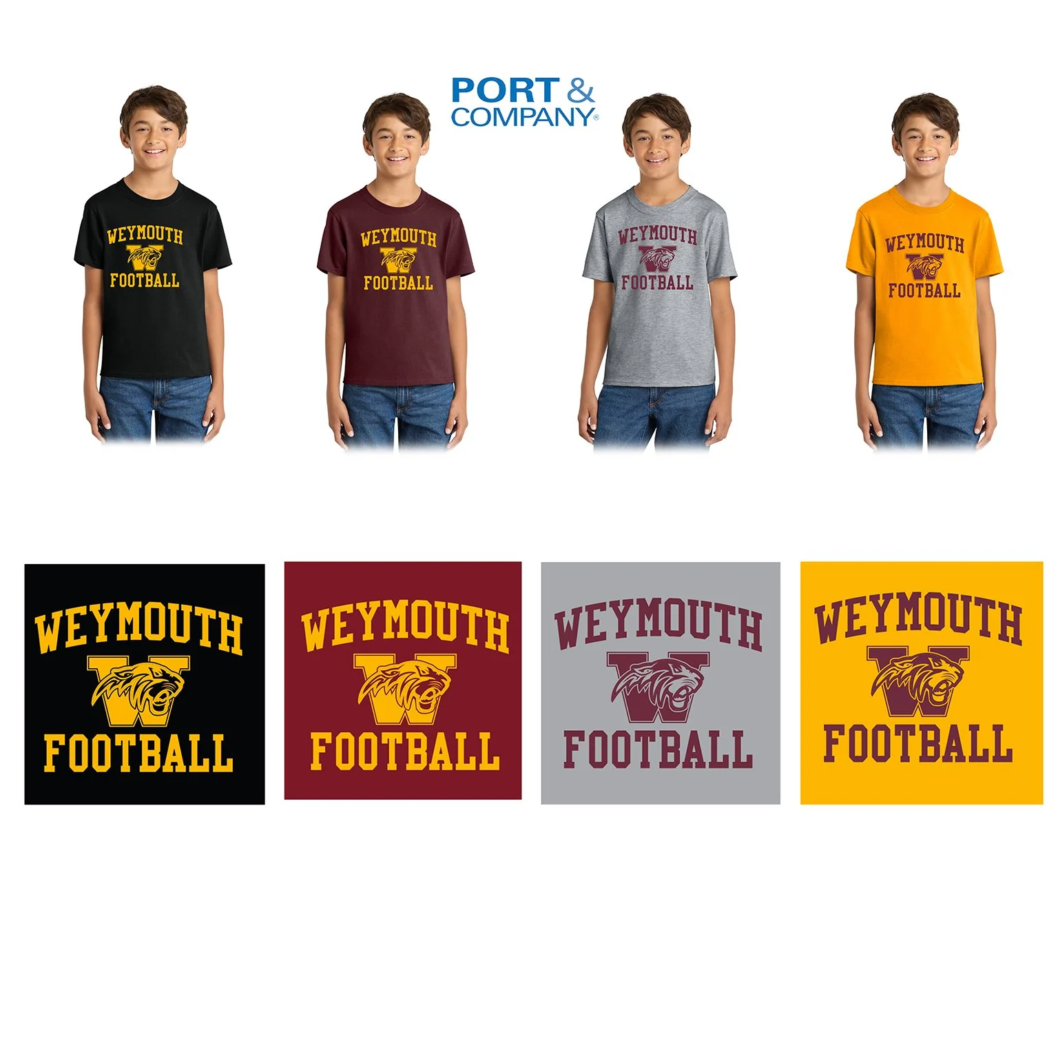 Weymouth Youth Football Port & Co® Youth Core Cotton Tee, Youth Unisex Fit, #PC54Y