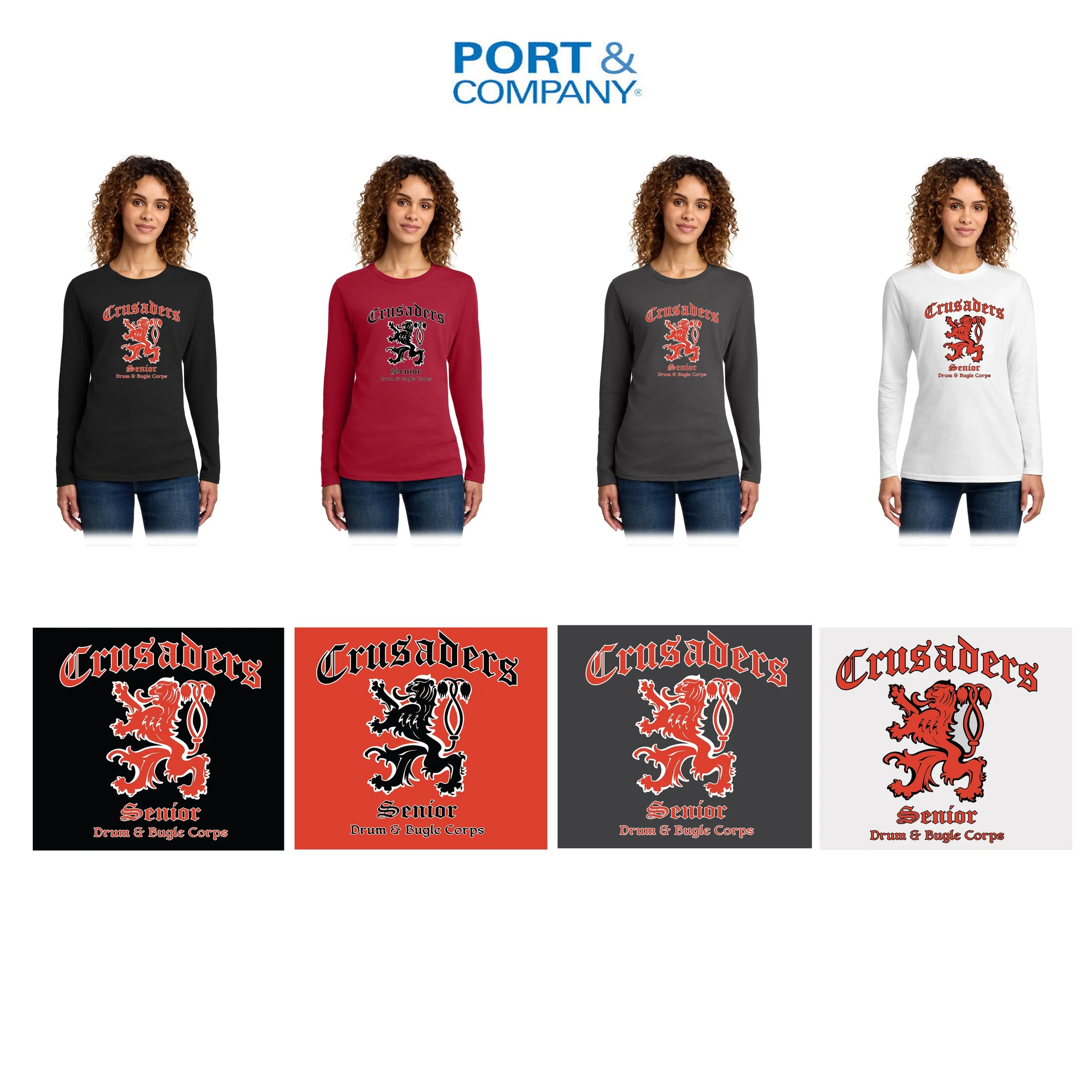 Crusaders Sr. Corps Port & Co™ Women's Long Sleeve Core Cotton Tee, Women’s Fit, #LPC54LS
