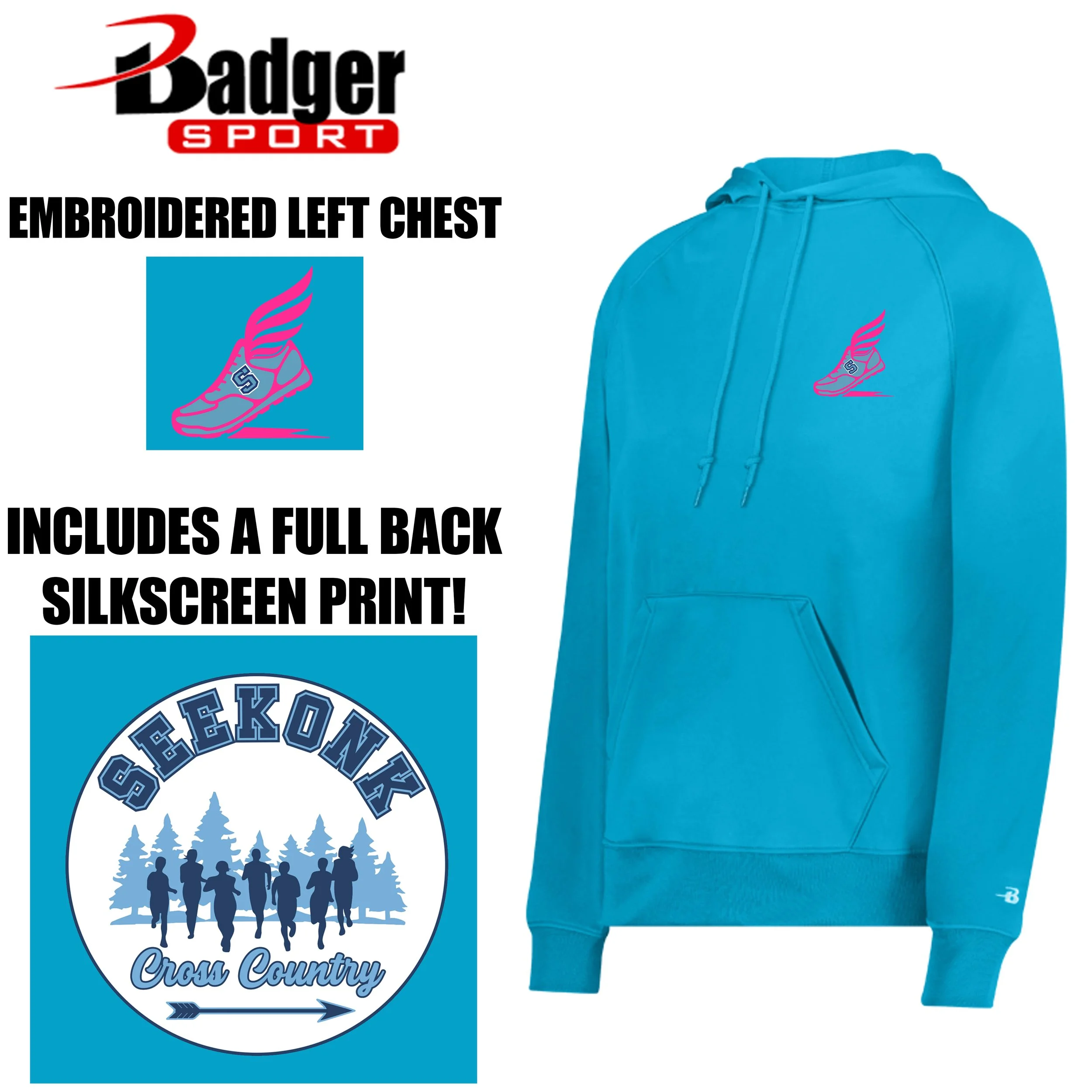 Hurley Middle School Cross Country Badger Sport Ladies Performance Material Wicking Fleece “HOODI”, Women’s Fit, VERY LIMITED QUANTITIES, #146000